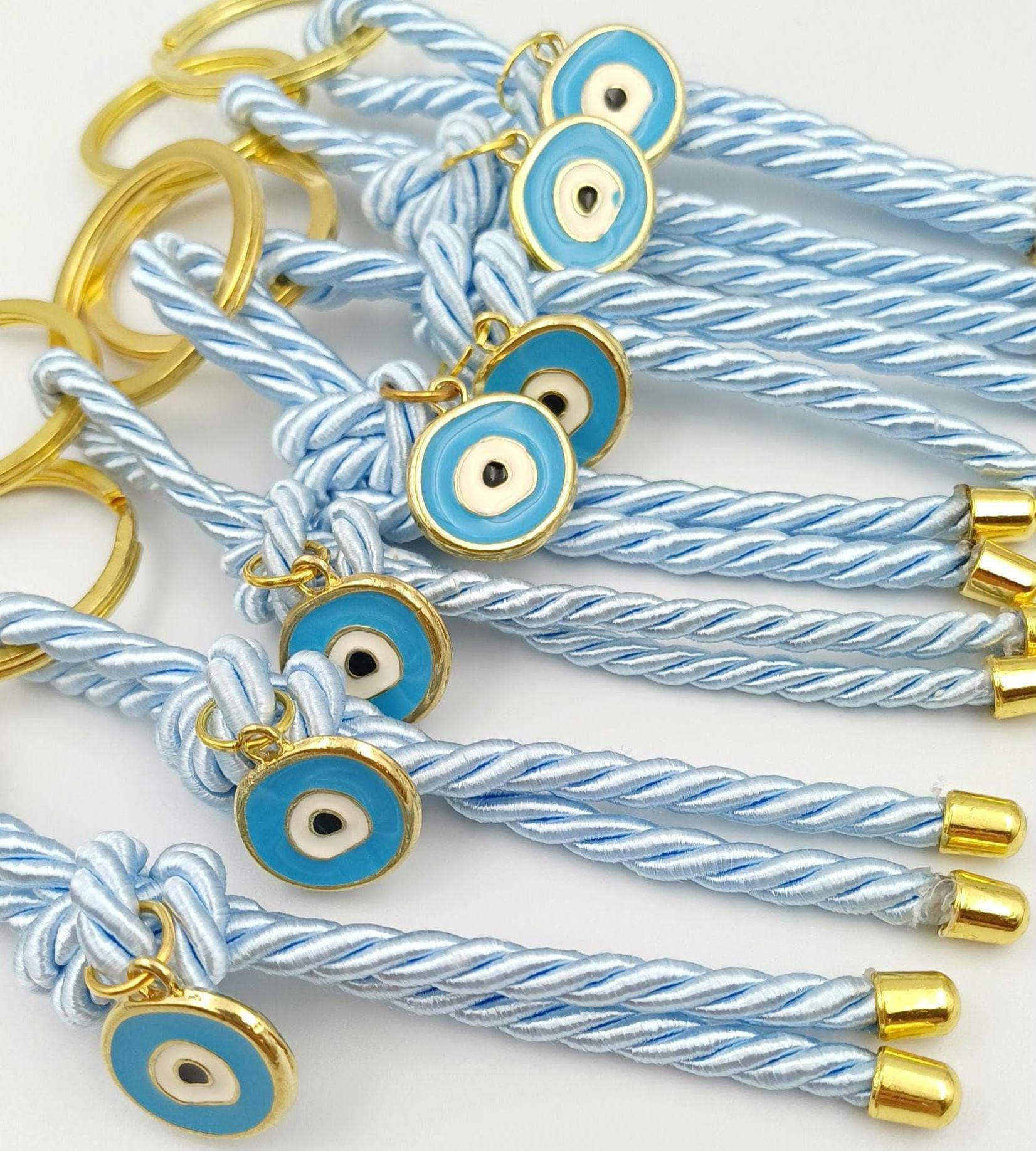 10 pcs Evil Eye Martirika Keychain Favors – Greek Orthodox Baptism for Boys – Witness Gifts for Guests