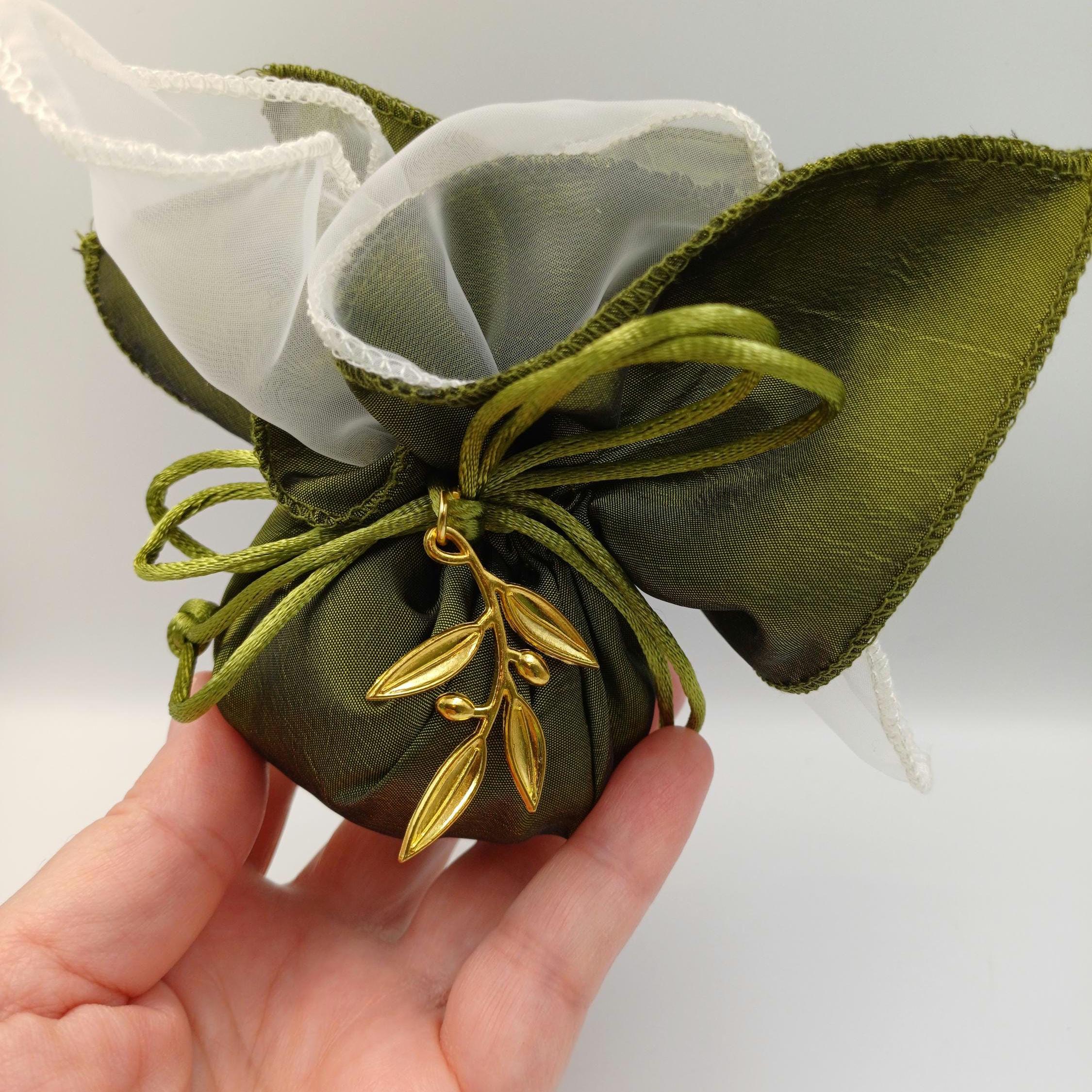 Wedding Favor pouch with Olive Tree Branch , Greek Orthodox Wedding Bombonieres,bribal shower gift, traditional tulle koufeta bags, 10pcs.
