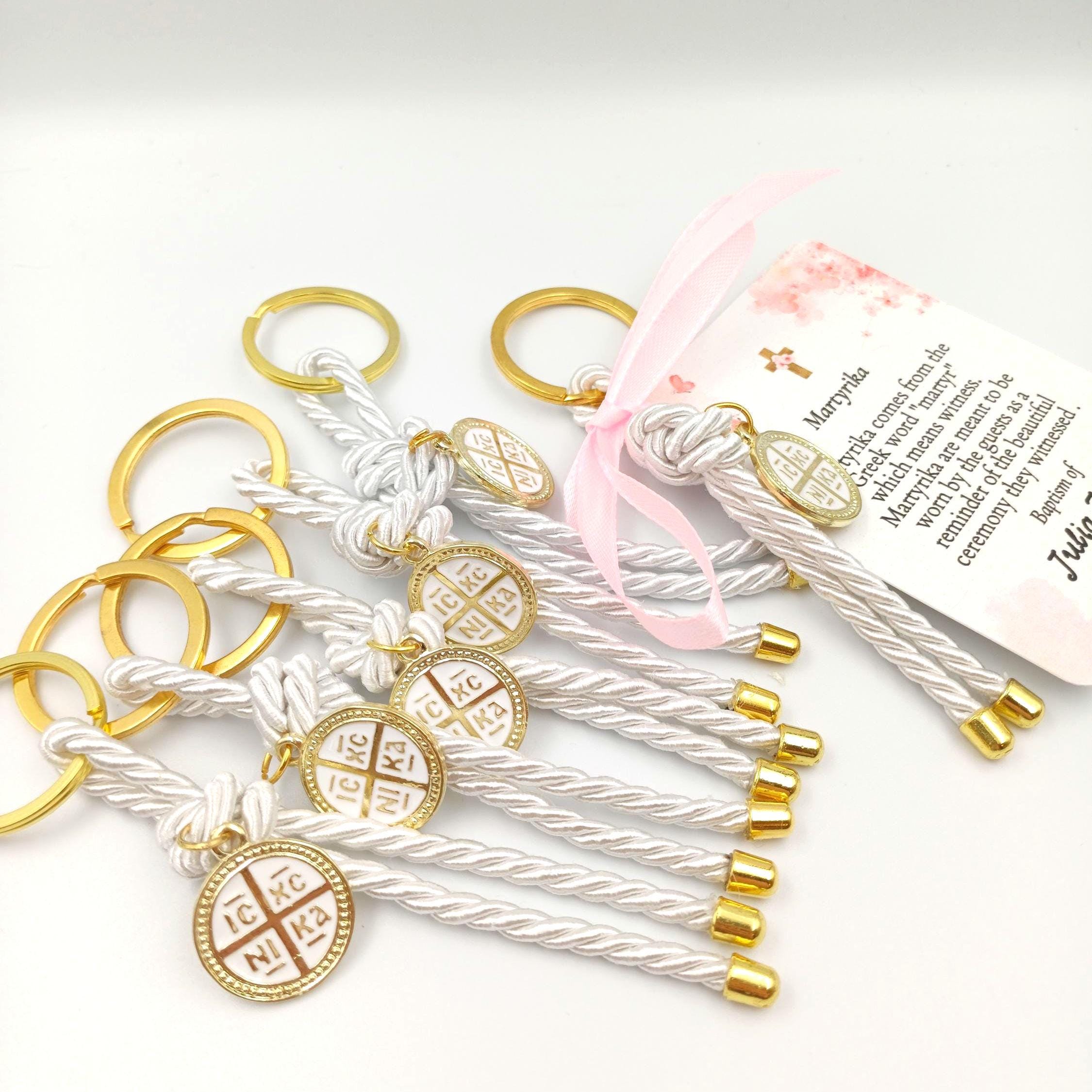 Baptism cross key chain favors souvenir for guests Greek christenings Orthodox martyrika key chain First communion party favours 10 pcs.
