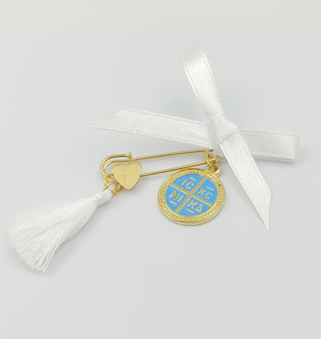 10 pcs, Martyrika cross boy Baptism , Witness pins Safety pins,  Greek Orthodox baptism favor,Christening Martirika Konstantinato , ICXCNICA