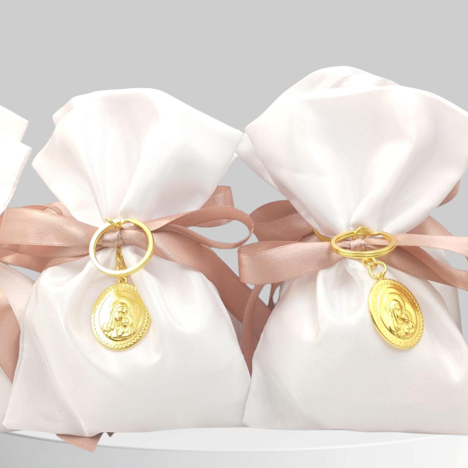10 pcs, Greek baptism  bombonieres, Christening favor Panagia icon, Orthodox Keychain favors, Girl baptism,Koufeta, Almond candy satin bags.