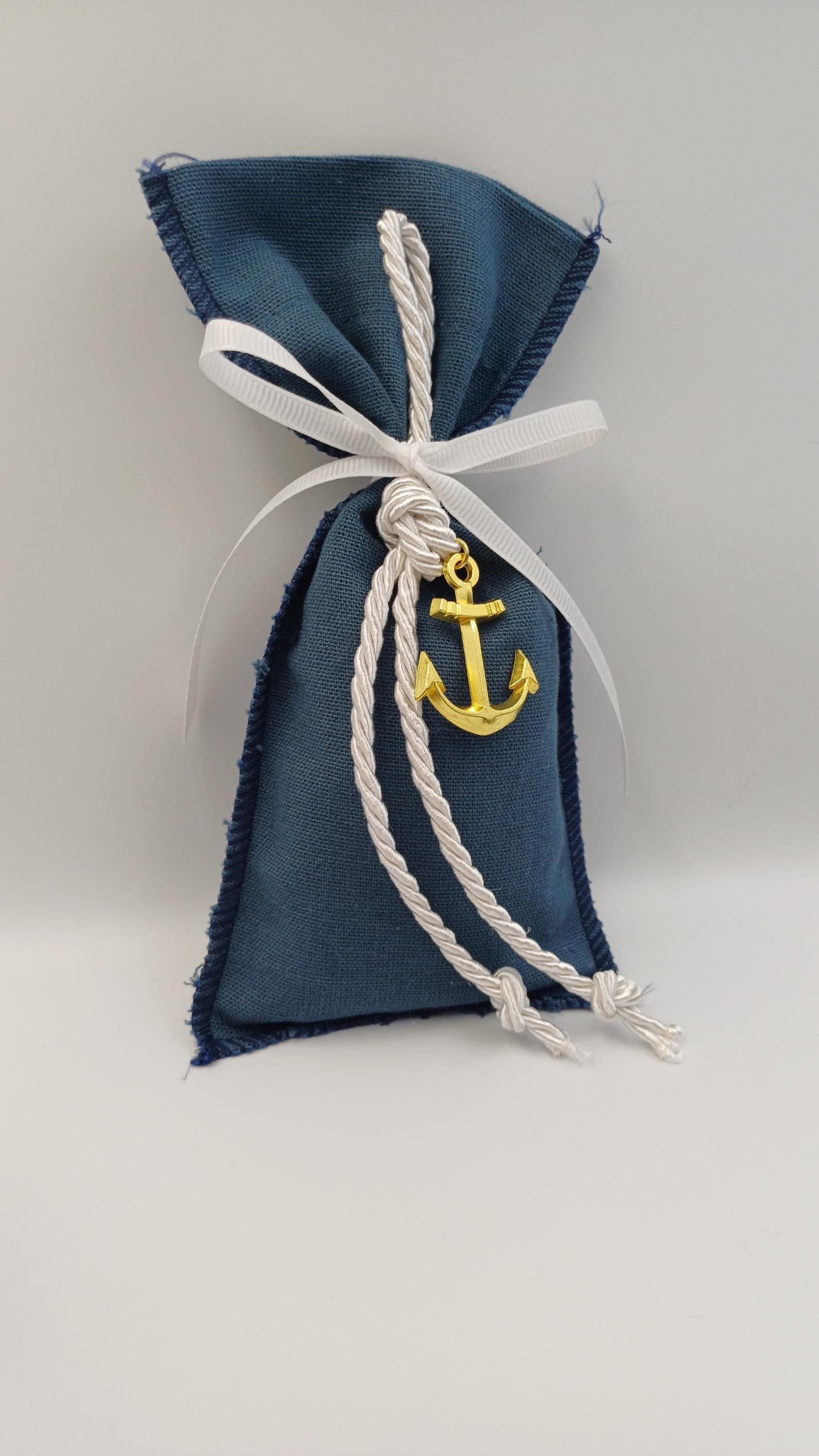 Greek baptism boubounieres Nautical baby shower favors, First communion blue favors, with anchor, Almond candy bags sea themed, 10 pcs.