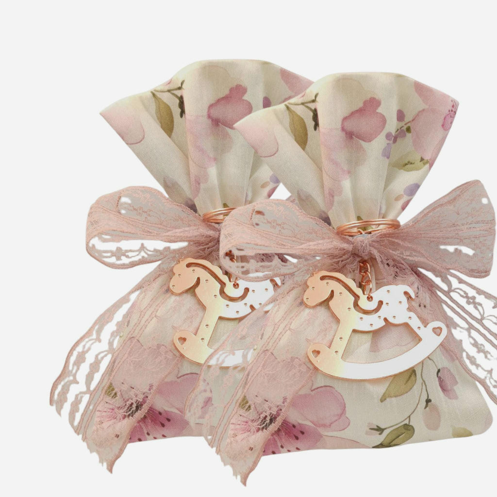 Floral Baptism favors  Greek Orthodox baptism boubounieres ,Communion gifts sugared Almond candy satin pouches , koufeta bags ,10 pcs.