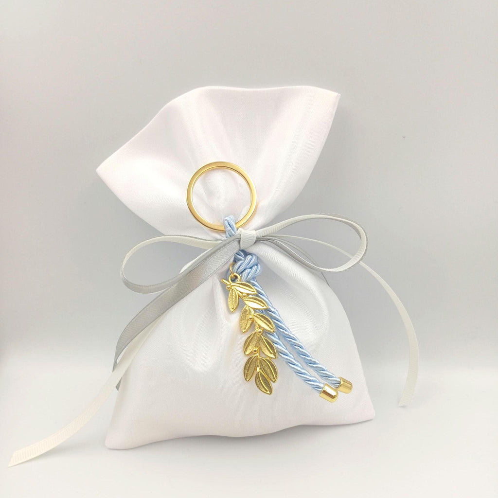 Greek Wedding Favors almond candy, Olive branch blue key chain Bombonieres Orthodox baptism favors , christening gift, koufeta bags 10 pcs.