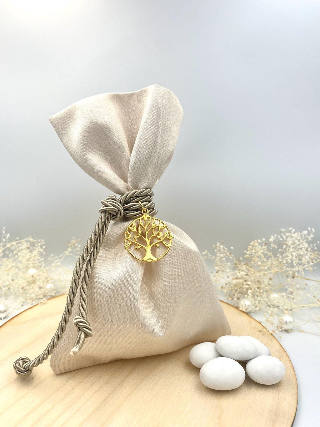 Greek Orthodox Bombonieres Wedding Favors, Tree of life koufeta in satin pouch, 10 pcs