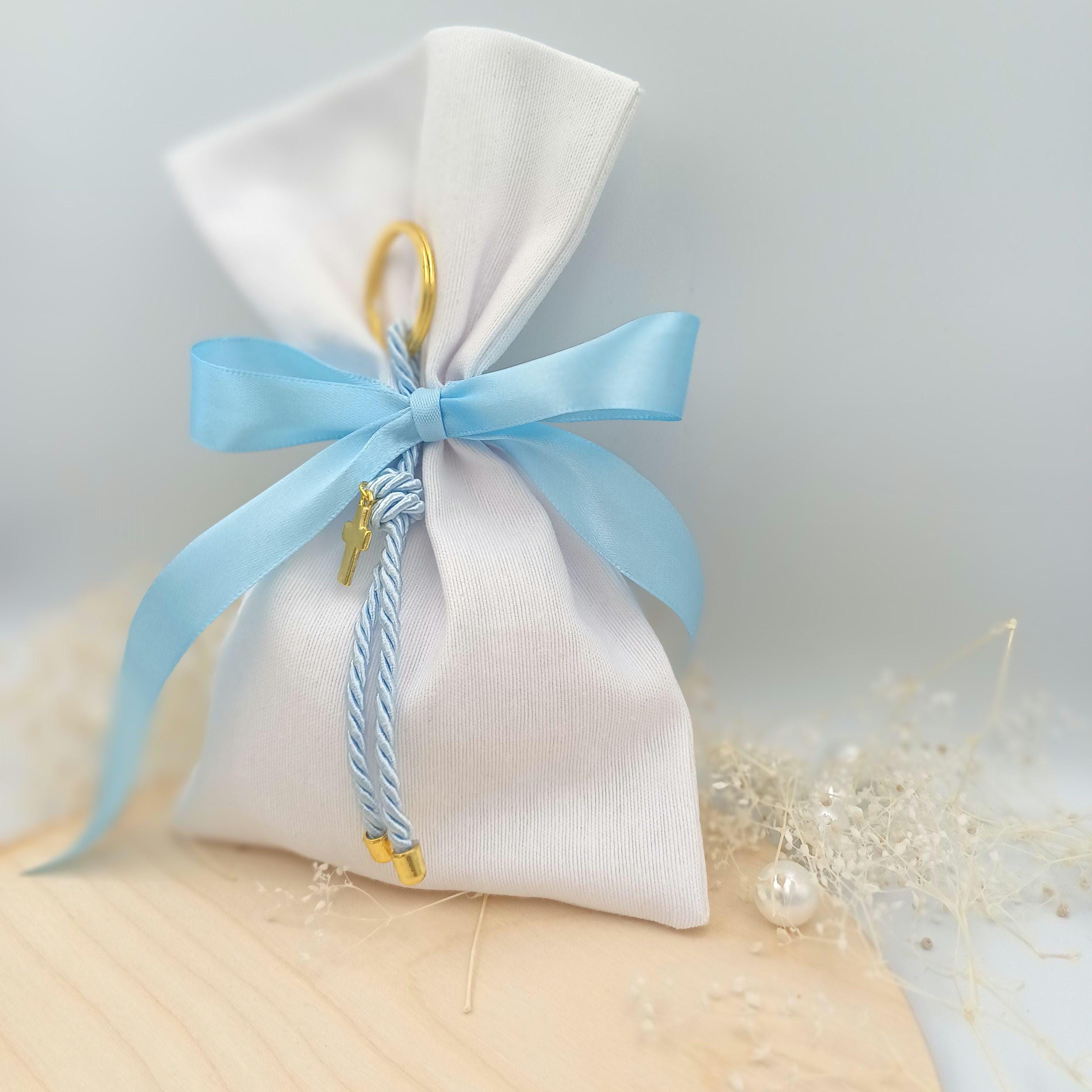 Greek Baptism Favors: Cross Keychain, Blue Ribbon (Set of 10)