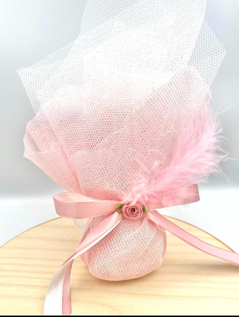10 pcs Greek Orthodox Pink Tulle Christening Favor | Baptism Koufeta Bomboniere with Sugared Almonds