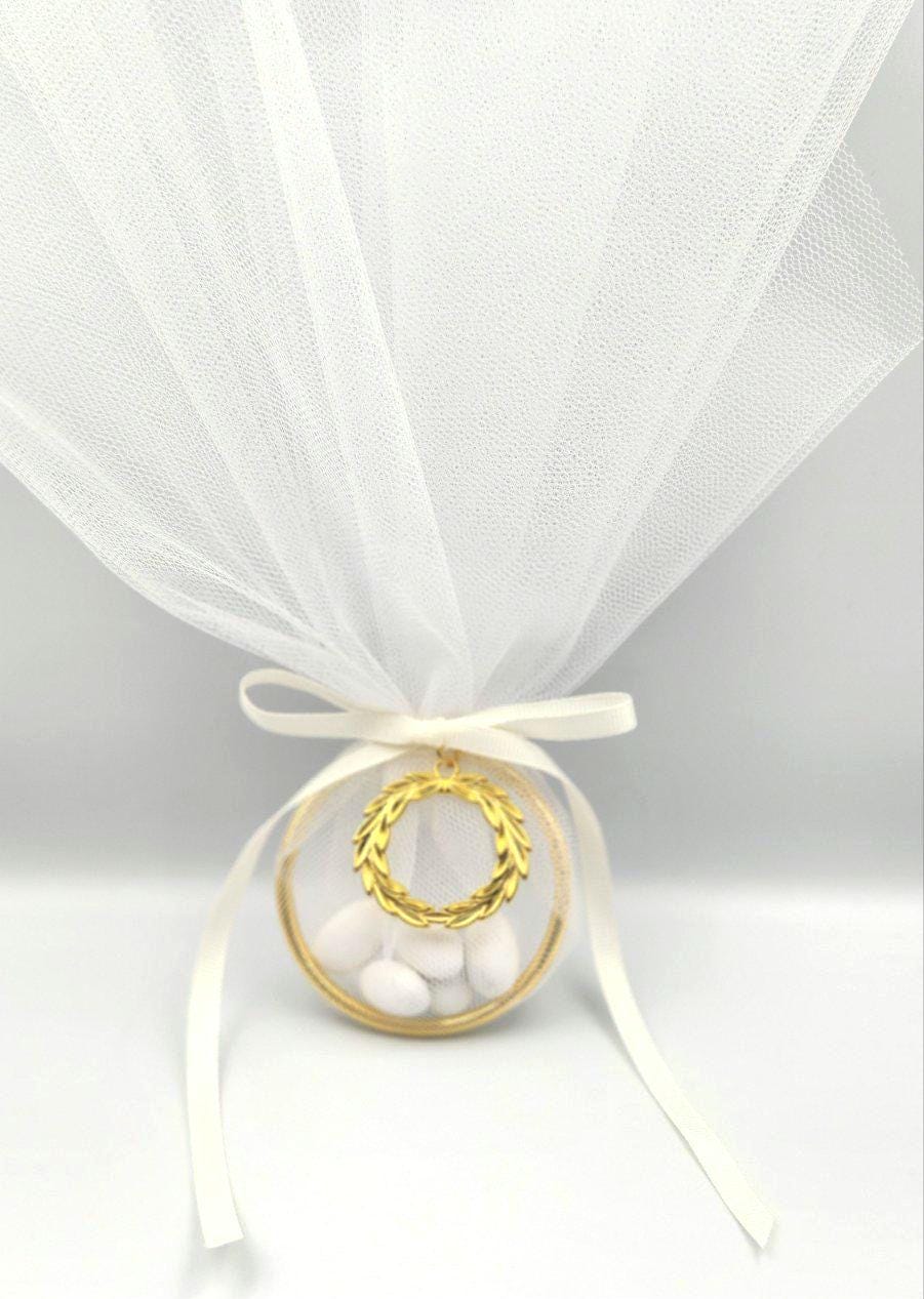 Greek Bombonieres, Wedding almond candy favor, Olive Wreath Tulle Ring,  bridal shower favors, engagement party gifts(10 pcs)