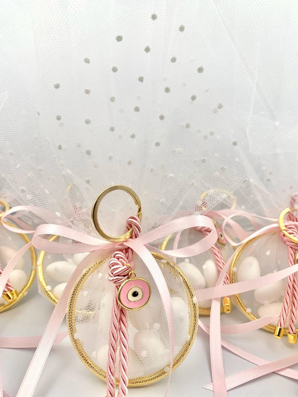 Greek Baptism Bombonieres – Evil Eye Keychain & Almond Candy – Orthodox Girl Favor, Martyrika, Koufeta (Set of 10)