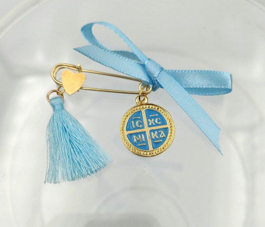 Boy Baptism Martyrika Pins, Greek Orthodox Christening Favors, First Communion Gifts, Cross Favors, Konstantinato Pin, 10 pcs
