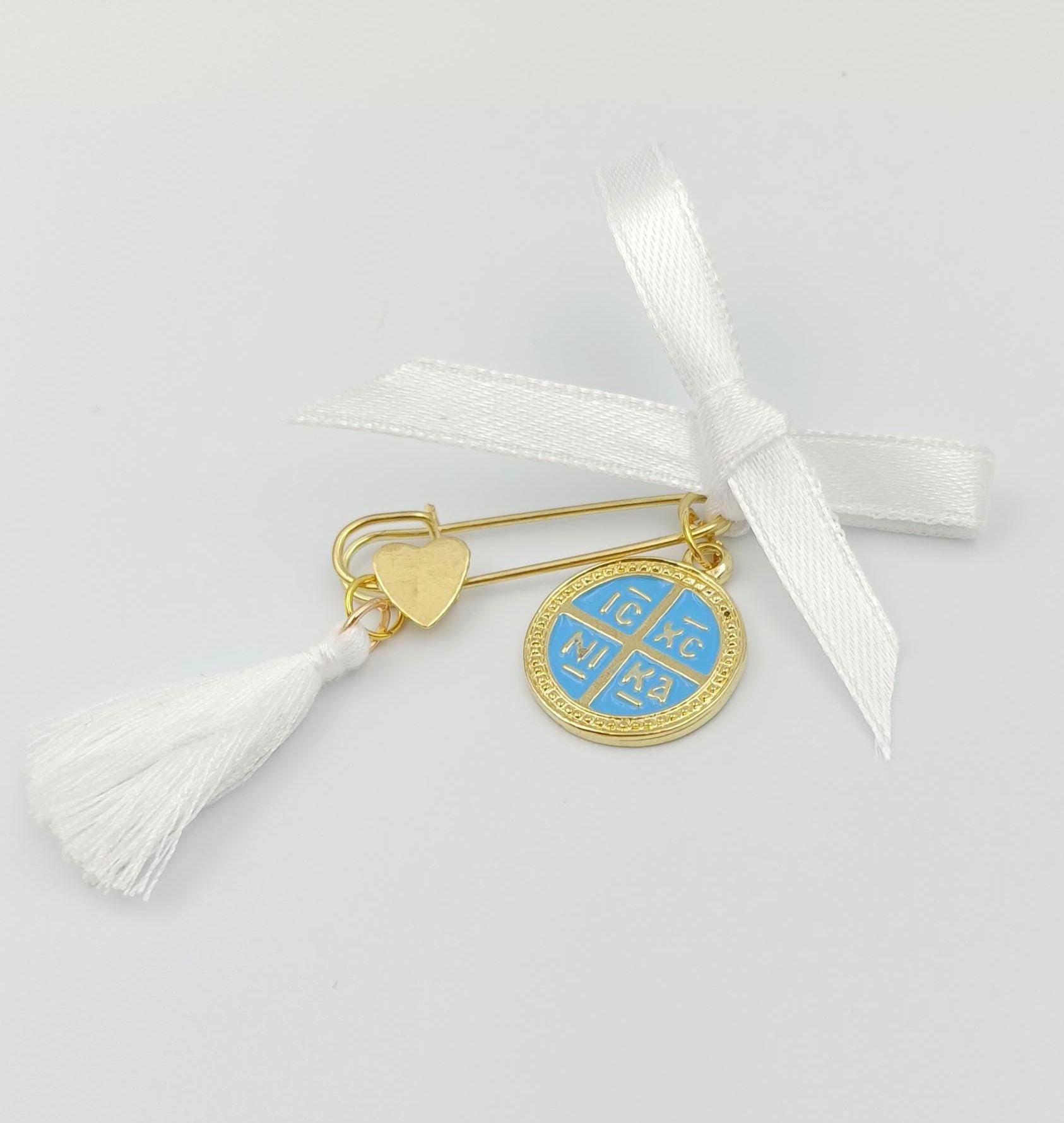 Boy Baptism Martyrika Pins, Greek Orthodox Christening Favors, First Communion Gifts, Cross Favors, Konstantinato Pin, 10 pcs