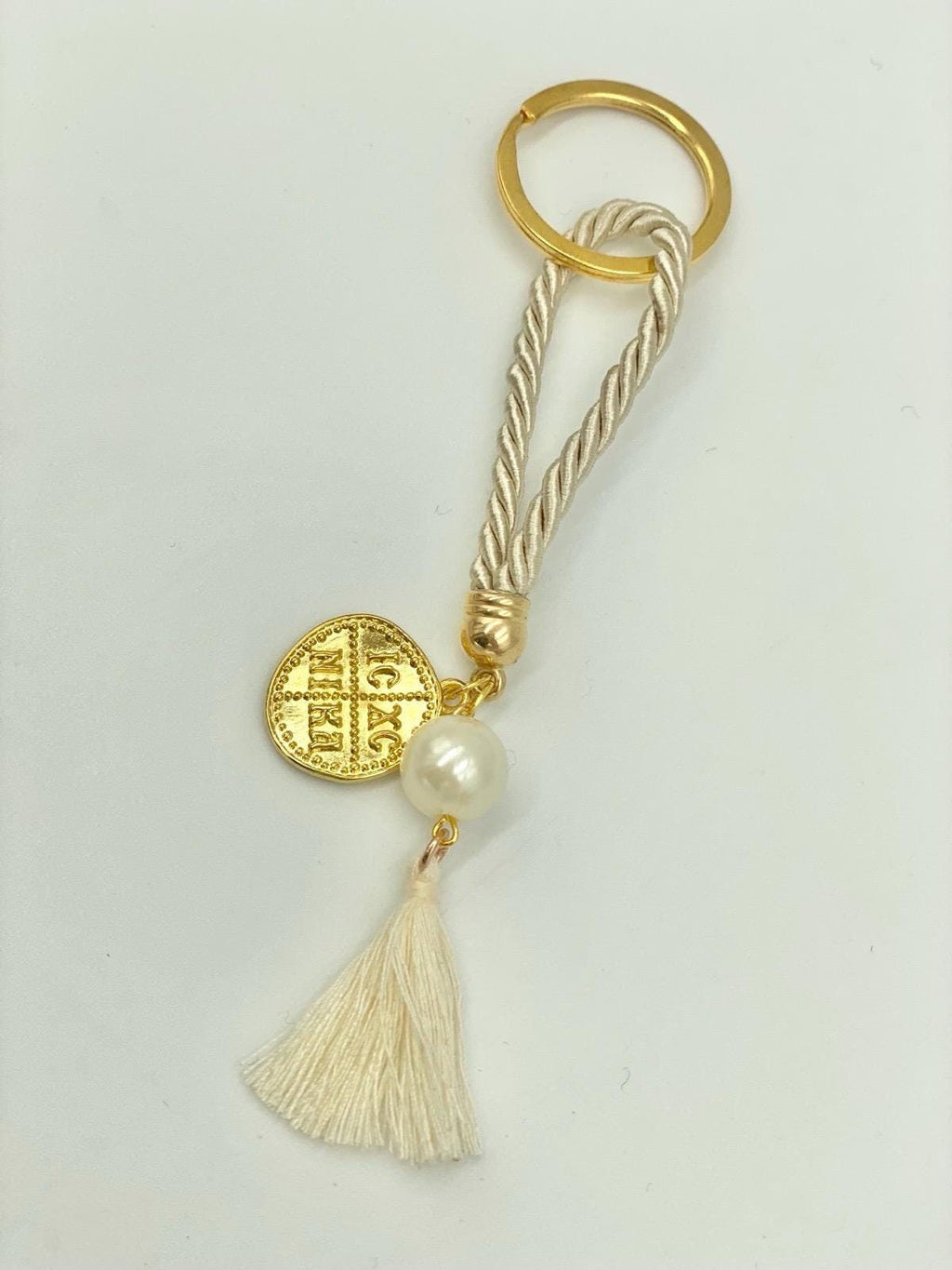 Konstantinato Cross Keychain Favors: Greek Orthodox Baptism Martyrika (10 pcs)