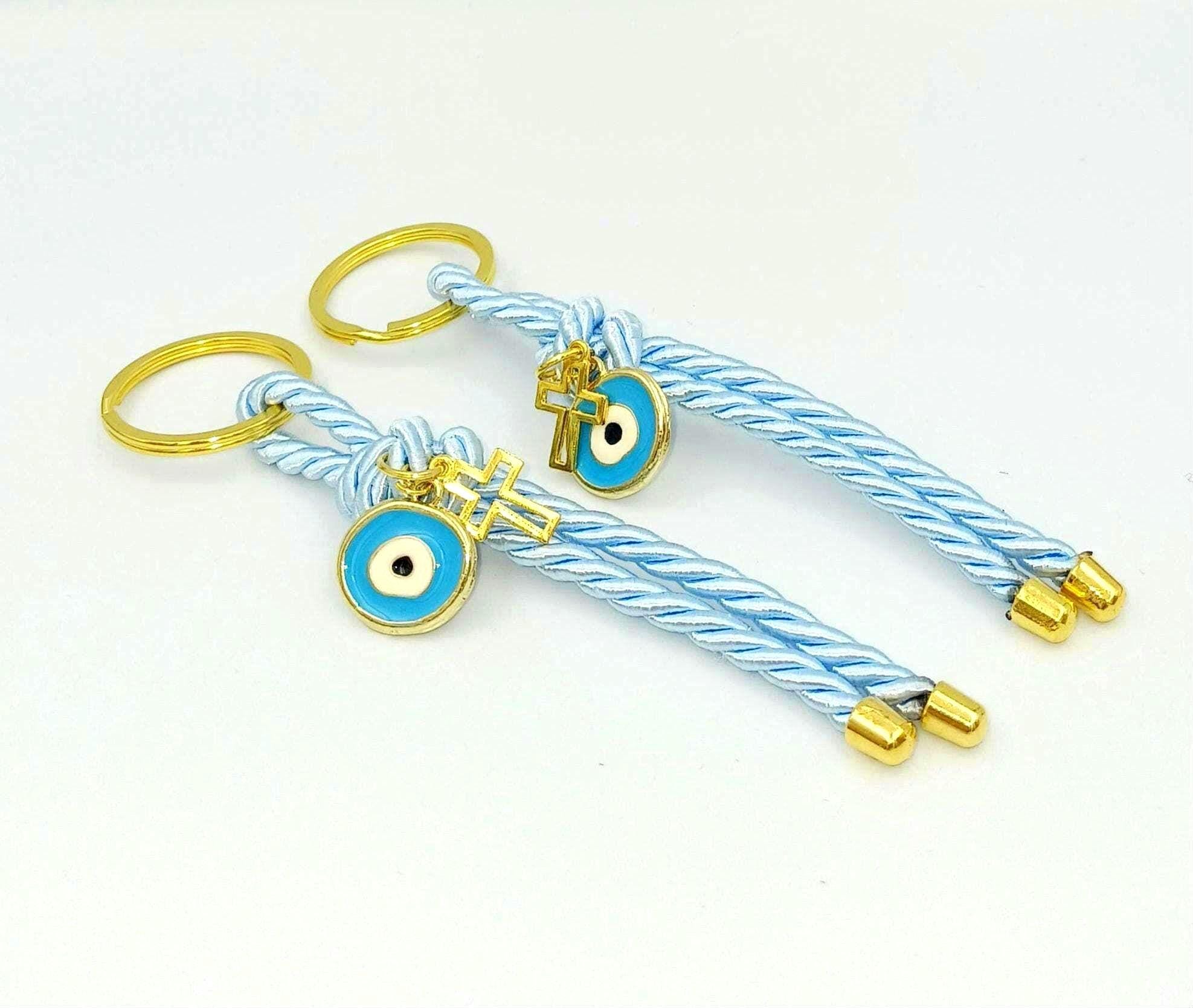 Evil eye Key chain Baptism favors, Greek Orthodox Blue Martyrika , 10 pcs.