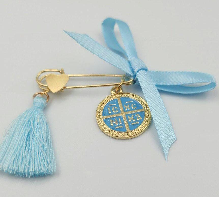 Boy Baptism Martyrika Pins, Greek Orthodox Christening Favors, First Communion Gifts, Cross Favors, Konstantinato Pin, 10 pcs
