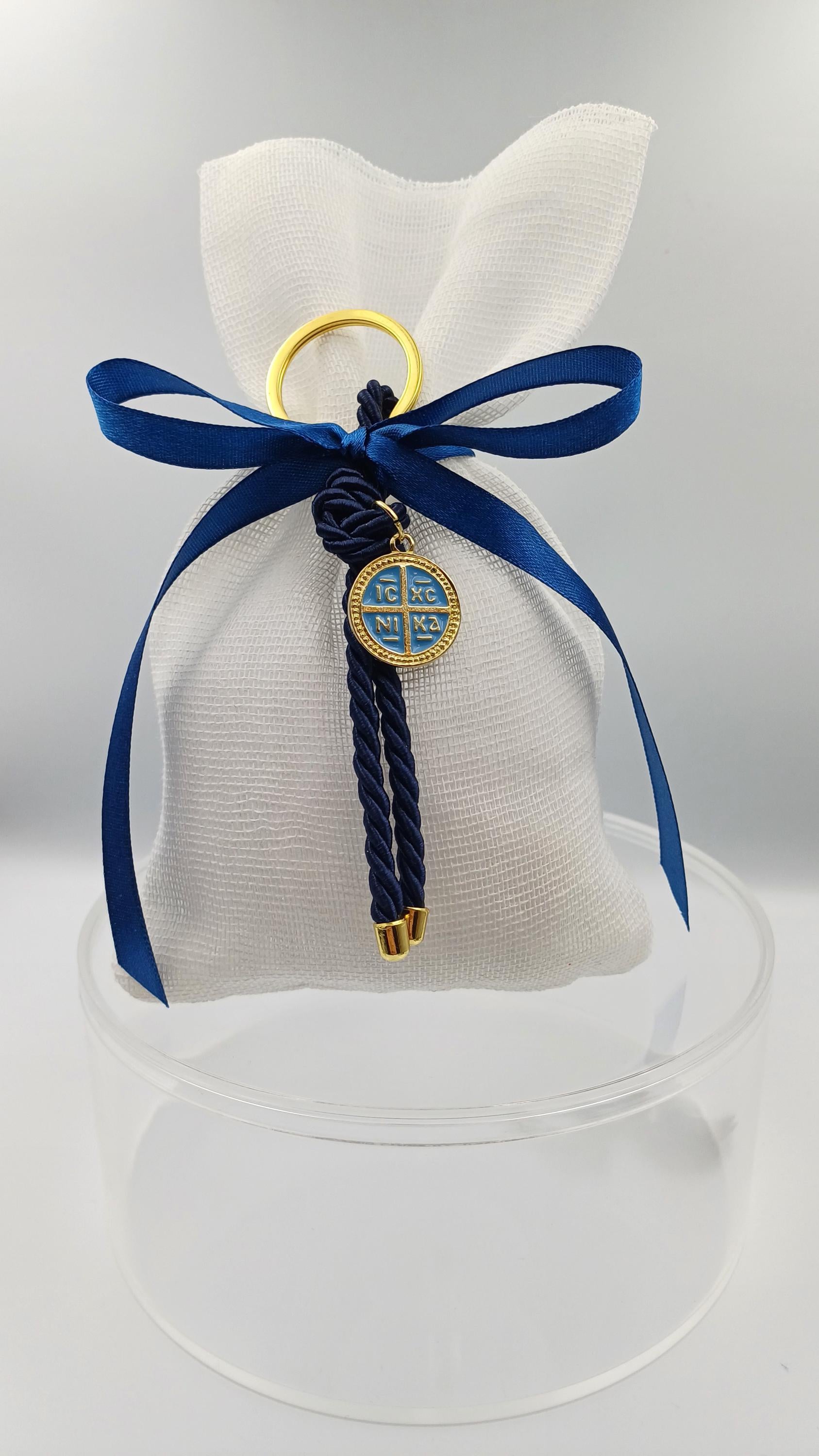 Greek Orthodox Baptism Bombonieres, Boy Christening Favors with Cross Keychain, Koufeta Almonds– 10 pcs