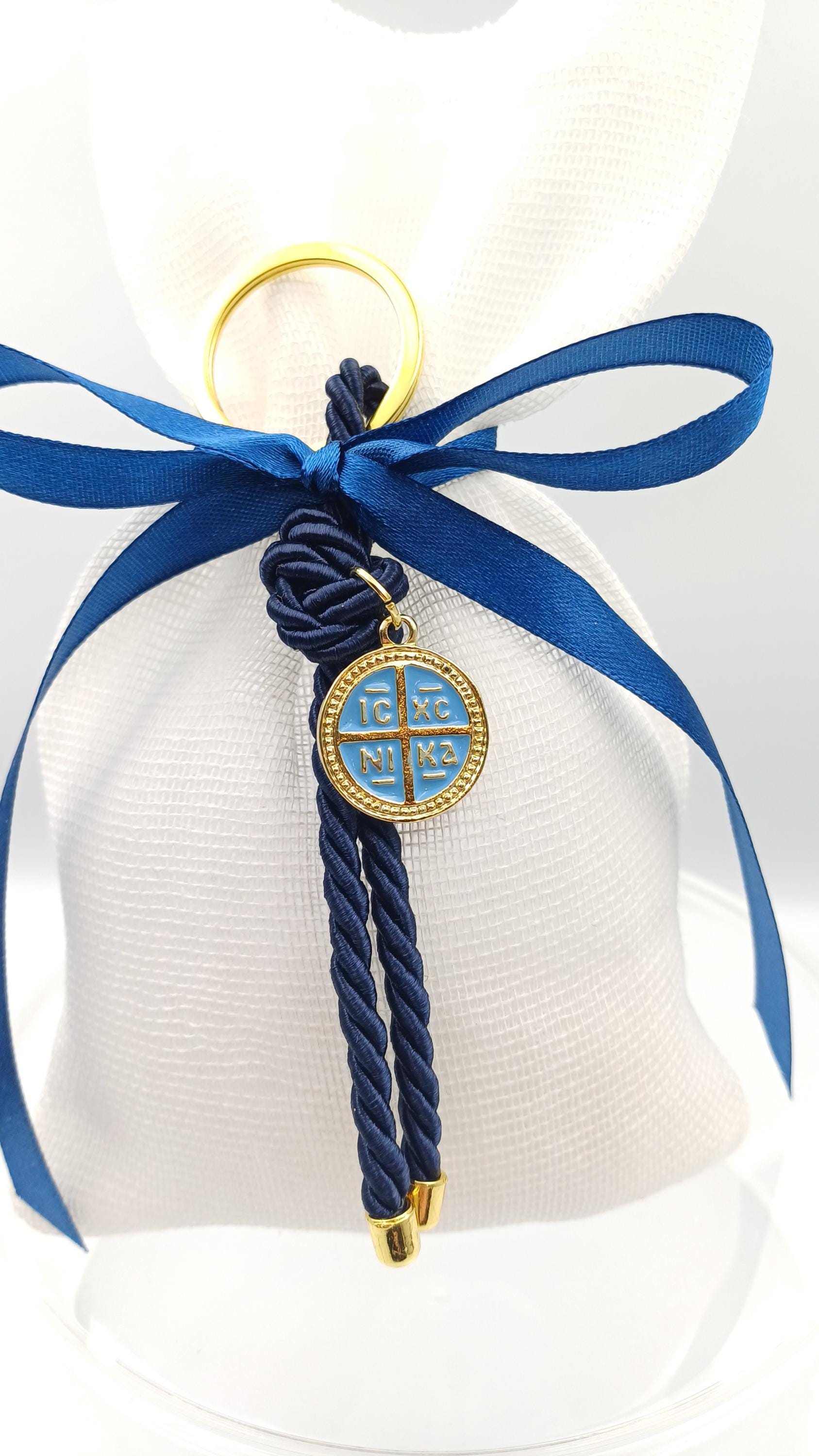 Greek Orthodox Baptism Bombonieres, Boy Christening Favors with Cross Keychain, Koufeta Almonds– 10 pcs