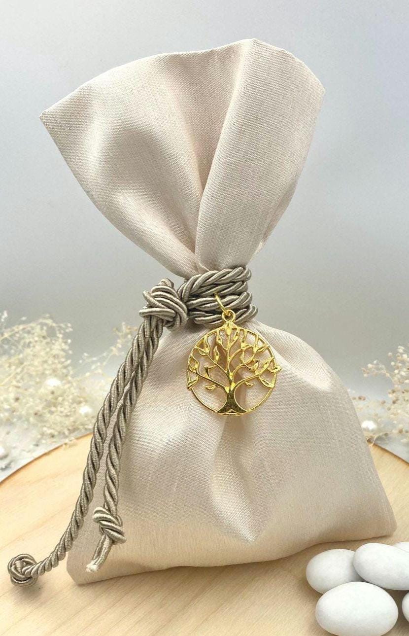 Greek Orthodox Bombonieres Wedding Favors, Tree of life koufeta in satin pouch, 10 pcs