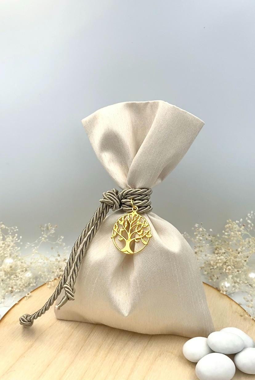 Greek Orthodox Bombonieres Wedding Favors, Tree of life koufeta in satin pouch, 10 pcs