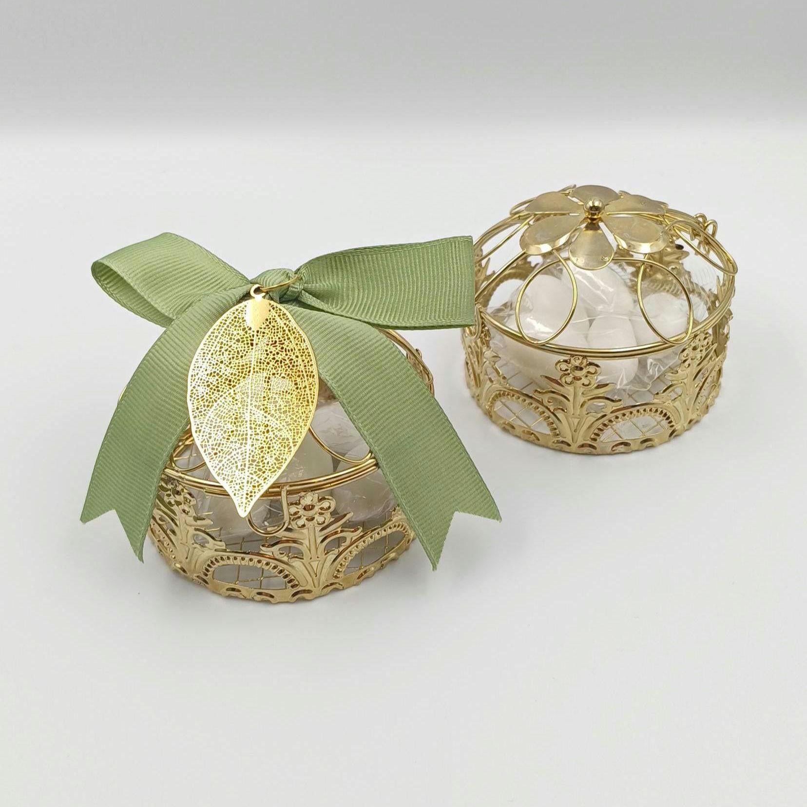 Wedding box favors Set of 10, Gold metallic jewelry boxes with olive leaf charm Mediterranean Keepsake