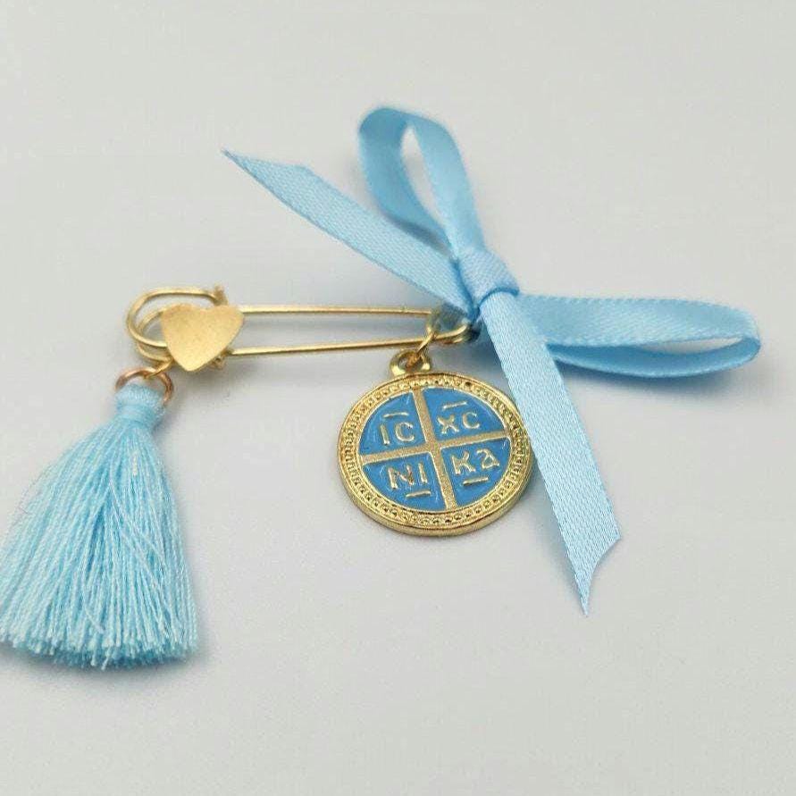Greek Orthodox Baptism Martyrika Gold Cross Safety Pins Christening Keepsake set of 10