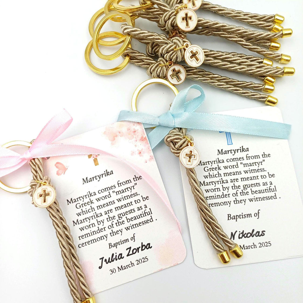 10 pcs,Personalized Cross keychain favors, Greek Baptism Martyrika,Witness favor,first communion.