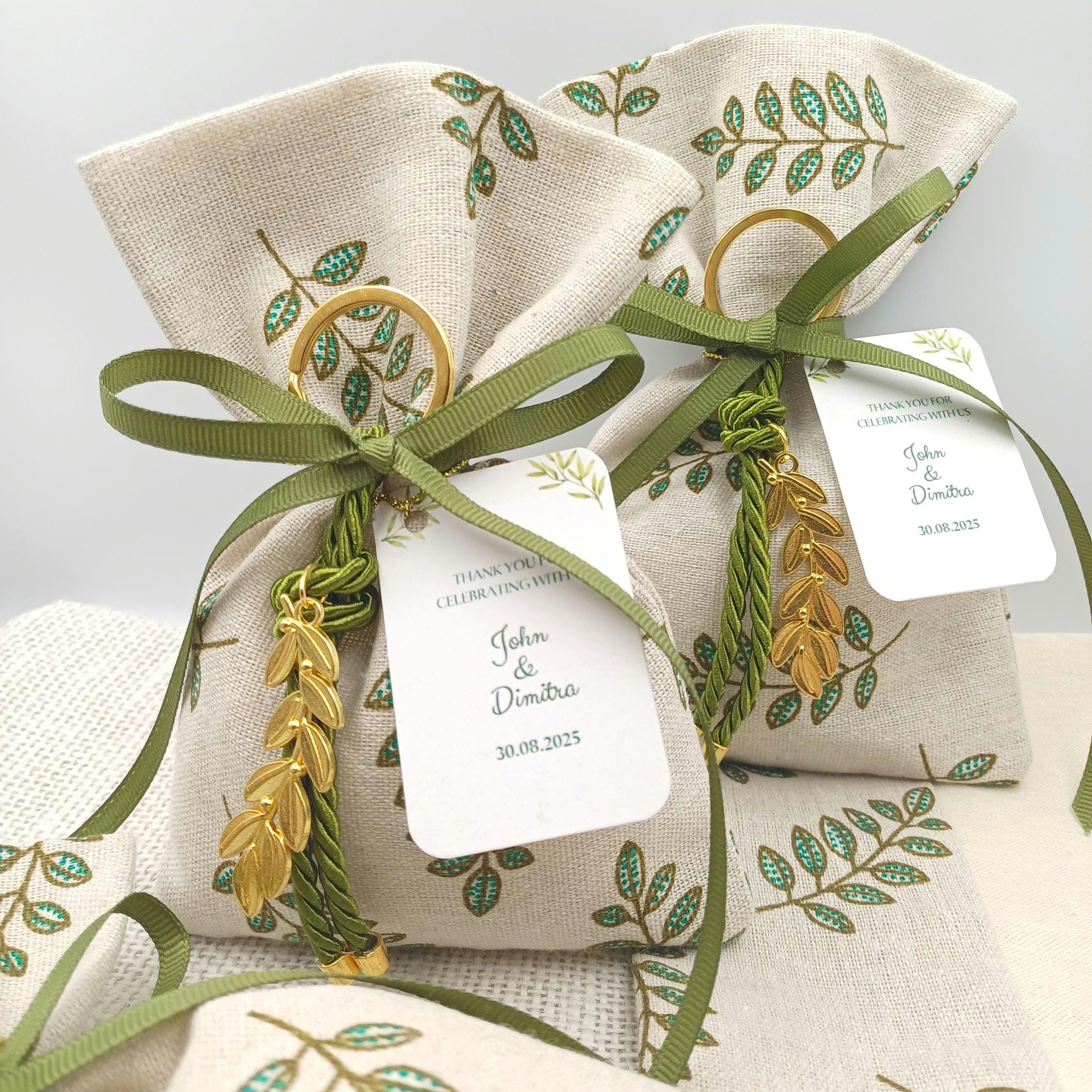 Olive branch Bridal shower party favors Greek Orthodox wedding Bombonieres Koufeta bags, 10 pcs.