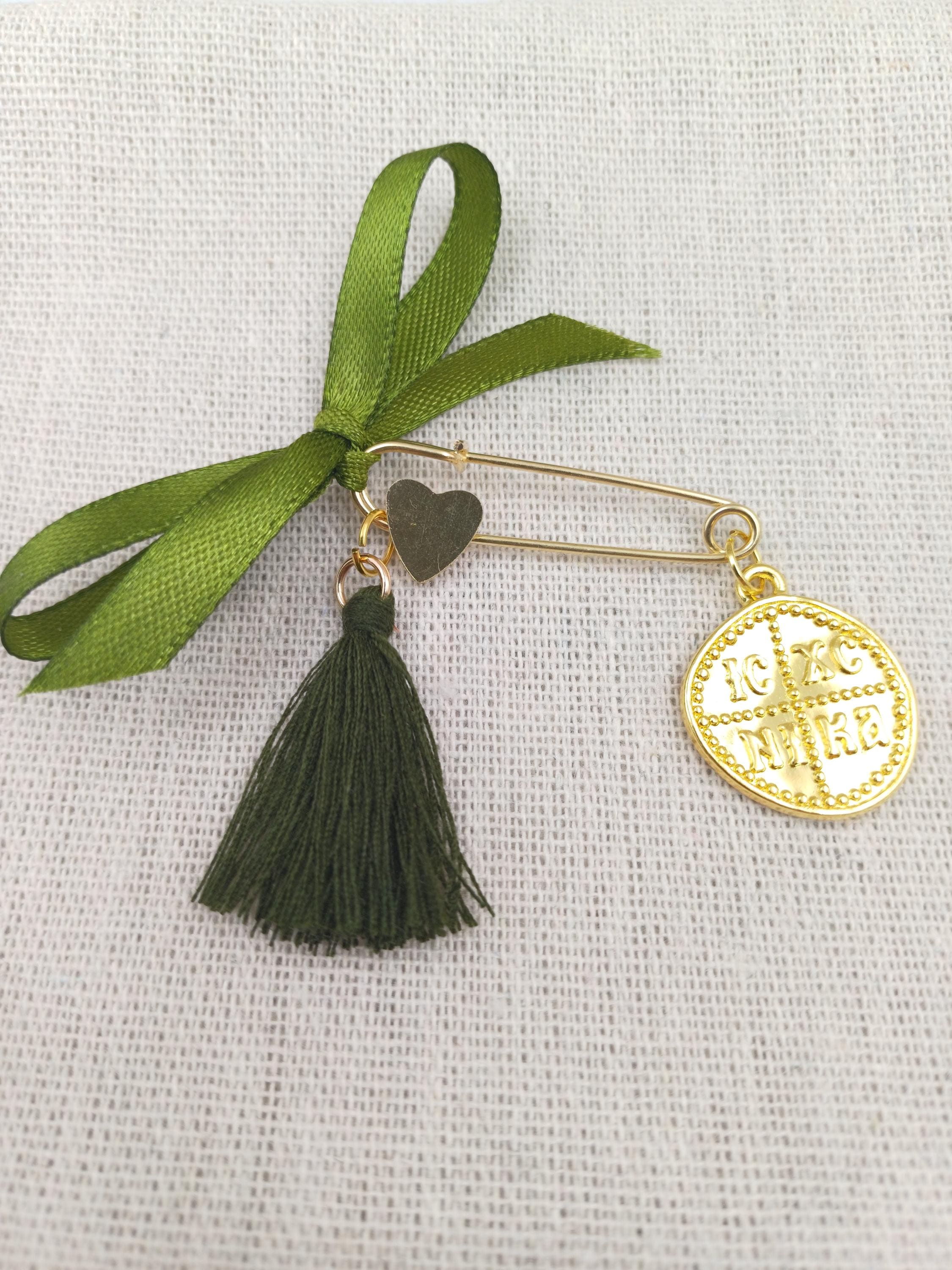 Greek Baptism Favors: Olive Green Cross Safety Pins Martyrika, Christening gift, first communion gifts 10 pcs.