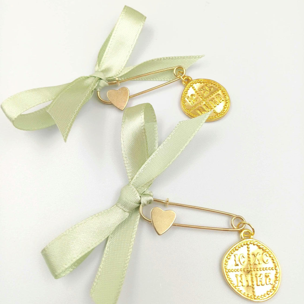 Sage Green Baptism pins,  Martyrika Pins - Greek Orthodox Baptism Favors , Witness Gifts for Christening Ceremony, 10 Pieces