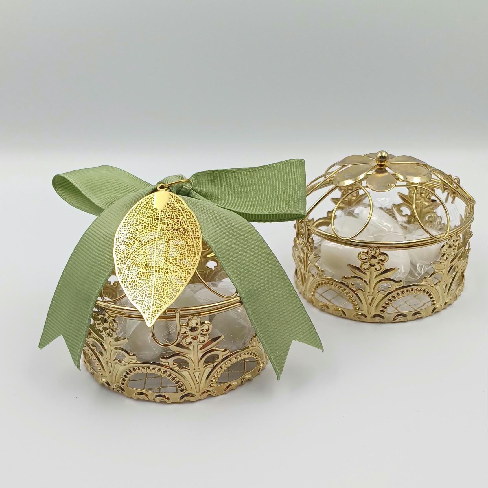 Wedding box favors Set of 10, Gold metallic jewelry boxes with olive leaf charm Mediterranean Keepsake