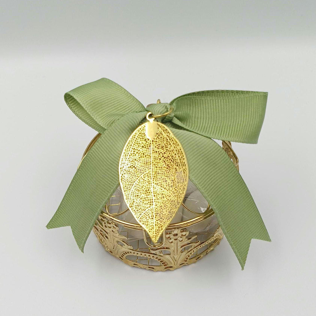 Wedding box favors Set of 10, Gold metallic jewelry boxes with olive leaf charm Mediterranean Keepsake