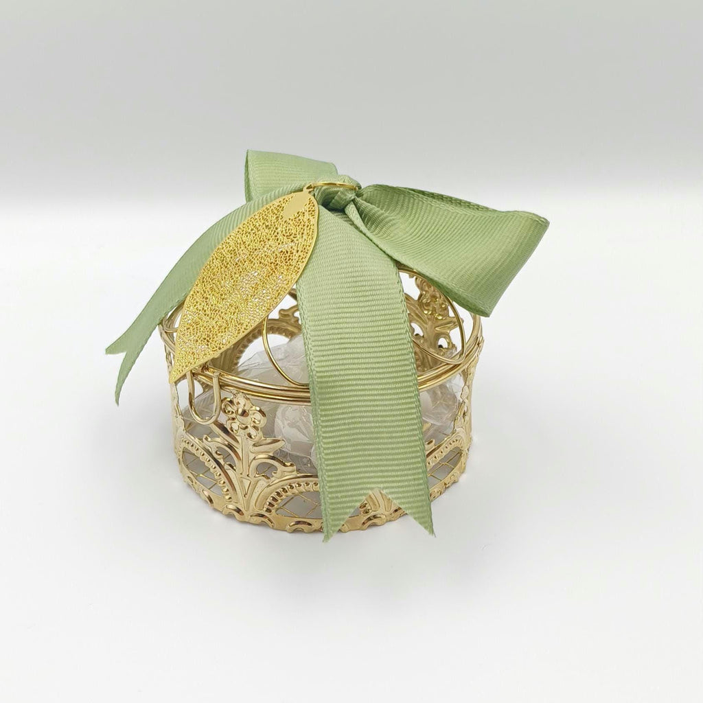 Wedding box favors Set of 10, Gold metallic jewelry boxes with olive leaf charm Mediterranean Keepsake