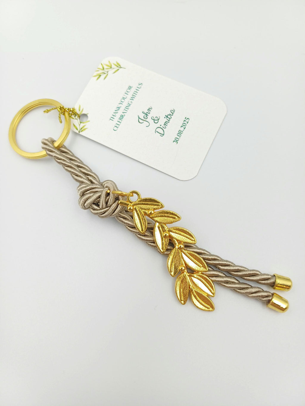 Personalized Greek Martyrika Keychain – Olive Branch Favors – Greek Wedding & Baptism Guest Gifts (Set of 10)