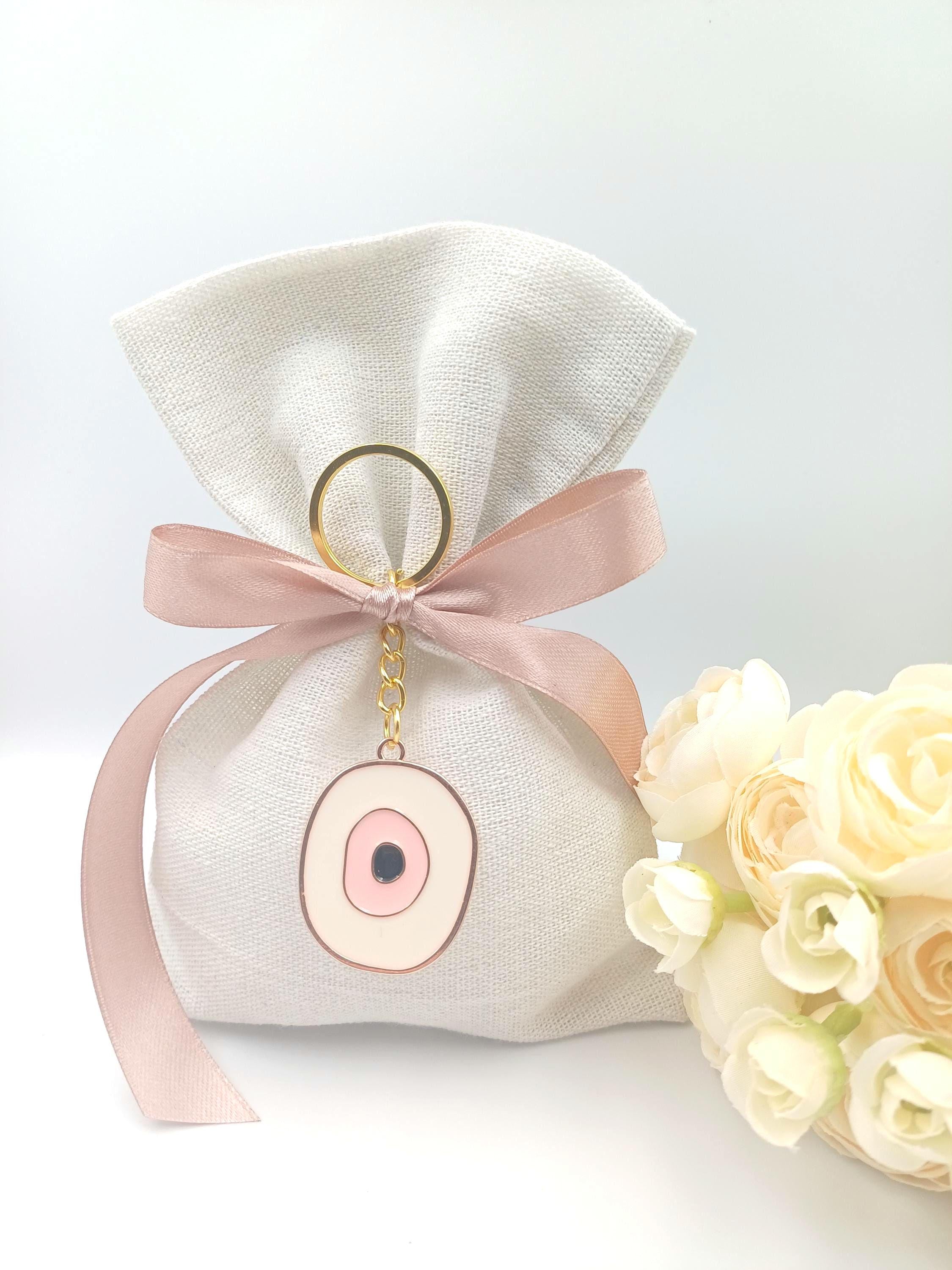 Greek Orthodox Baptism Favors Linen Bags Evil Eye Keychain Christening Bomboniere Baby Shower Gifts 10 Pcs