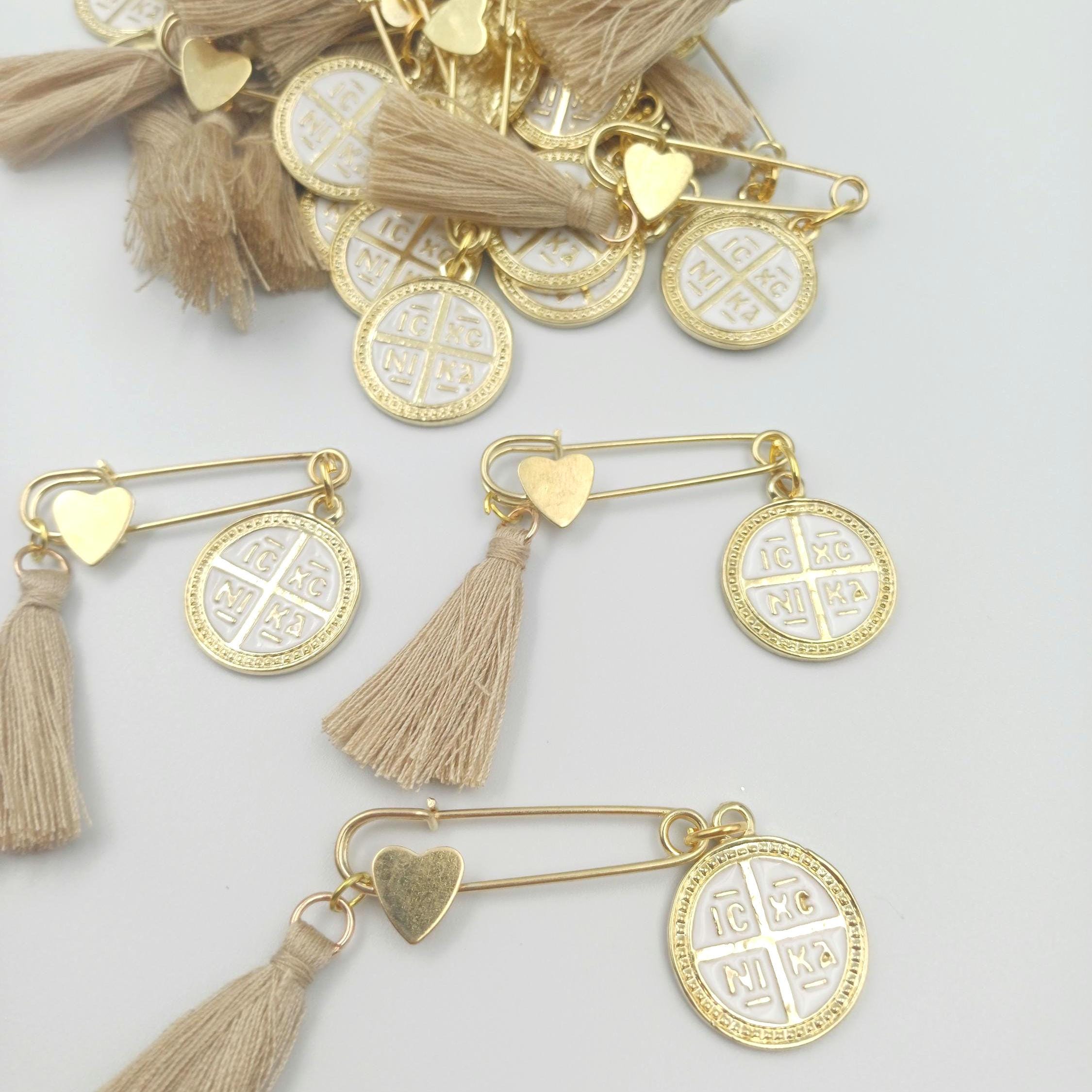 Greek Orthodox Baptism Safety Pin Martyrika Christening Cross Favors Witness Pins Religious Ceremony Gift 10pcs