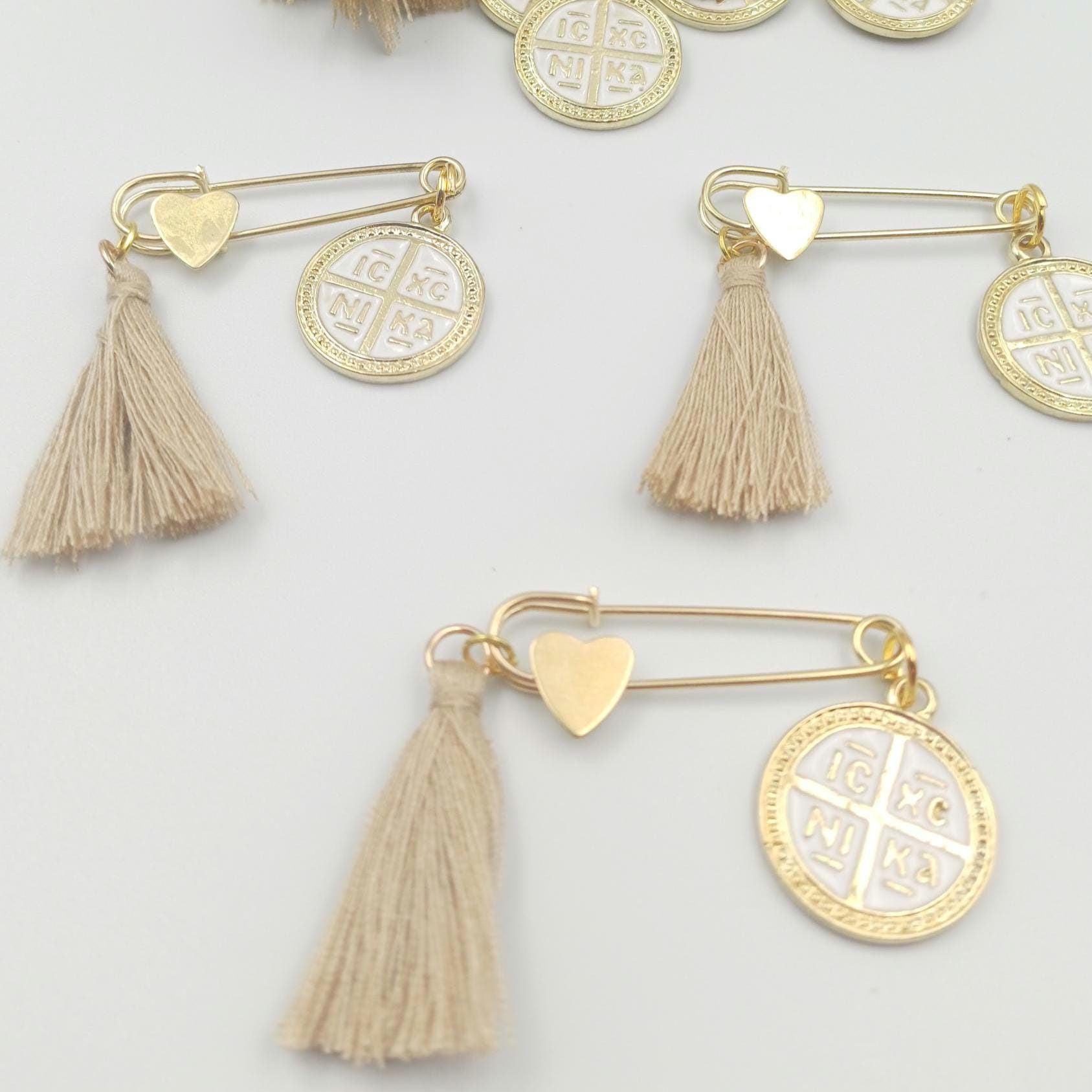 Greek Orthodox Baptism Safety Pin Martyrika Christening Cross Favors Witness Pins Religious Ceremony Gift 10pcs
