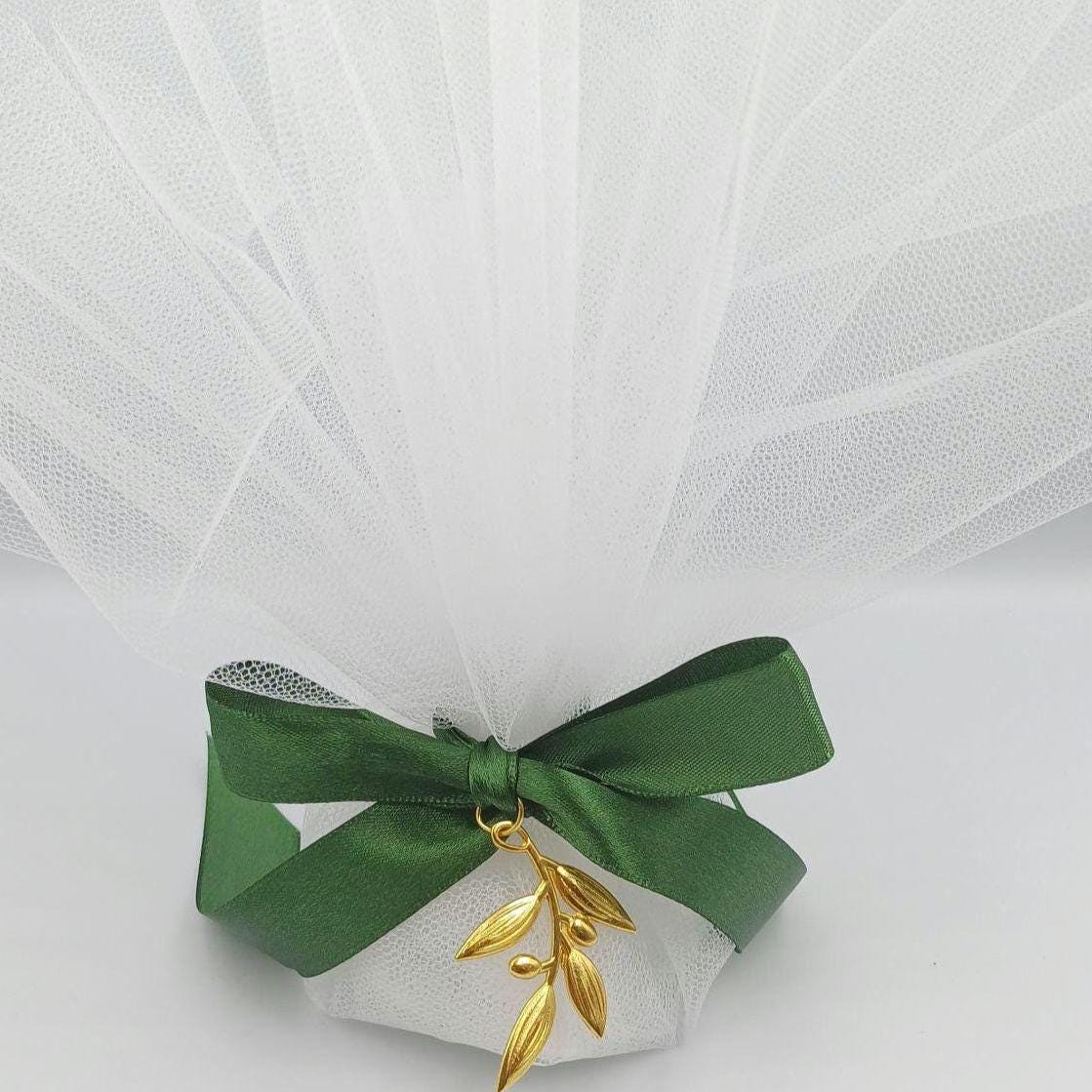 Greek wedding favors olive leaf bombonieres with tulle and koufeta | Orthodox bridal shower gifts | set of 10.