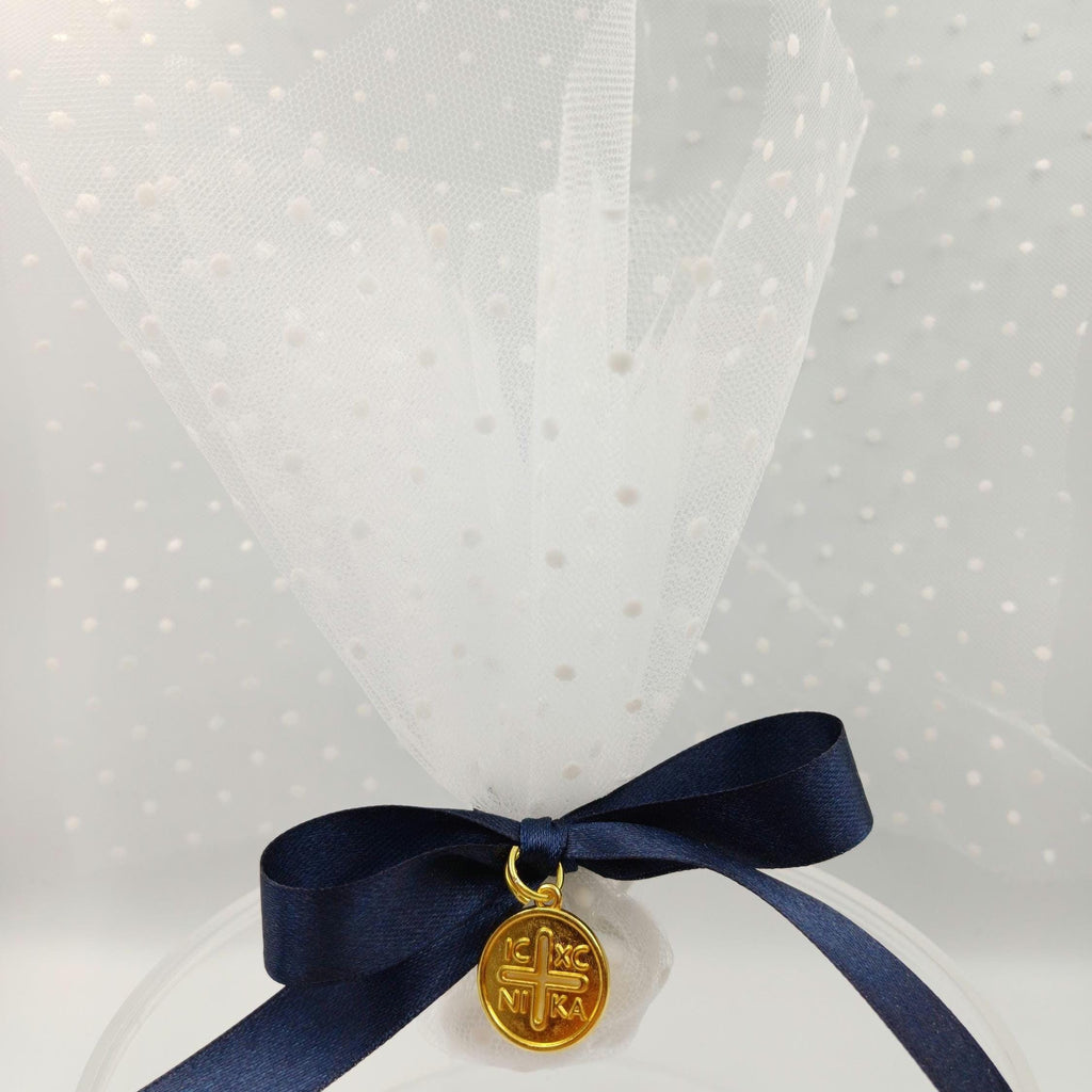 Greek baptism traditional tulle bombonieres, Byzantine Cross  baptism gifts, koufeta jordan almonds favors,mi bautizo confetti, 10 pcs.