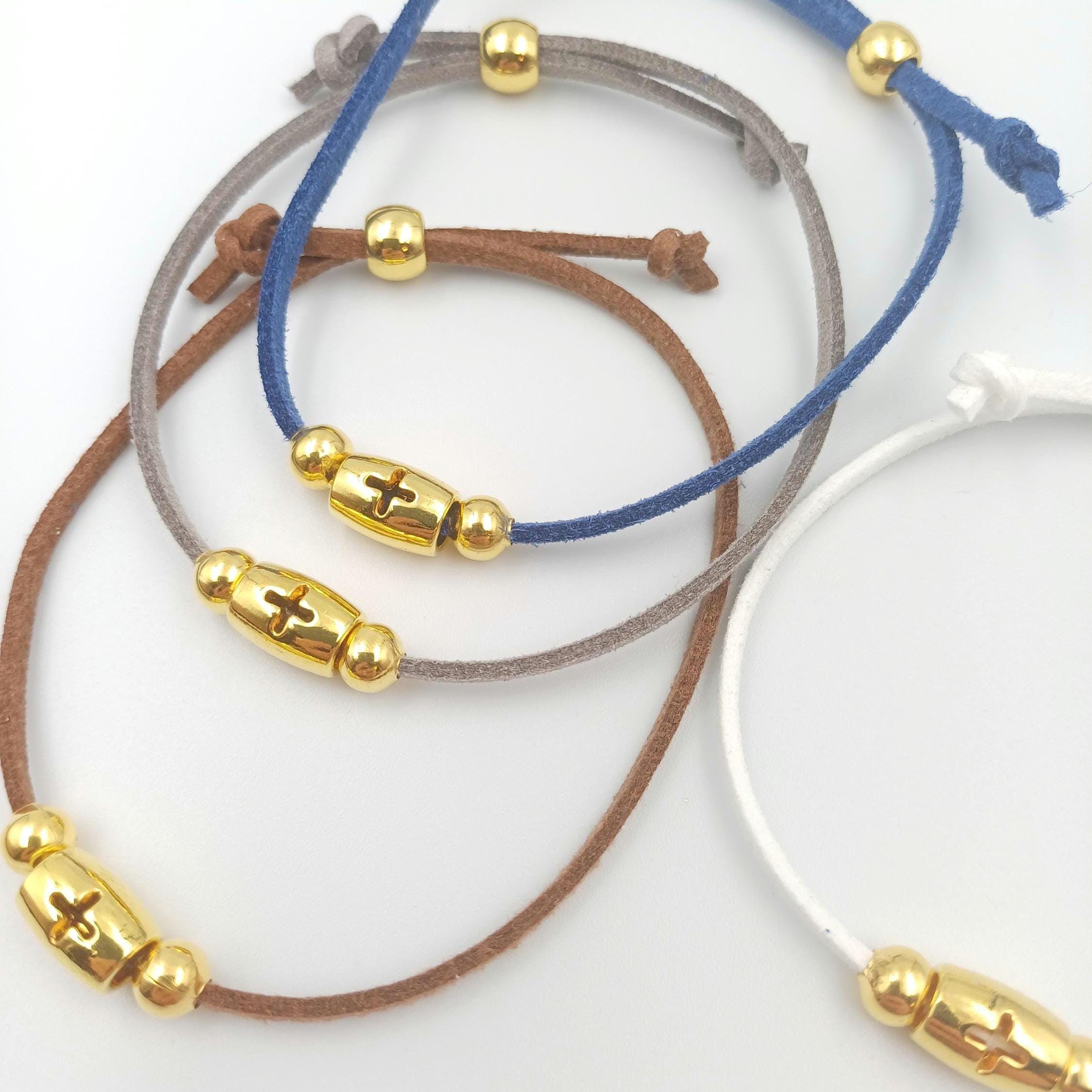 10 pcs Orthodox Baptism Bracelets  with Gold Cross and suede cord, Cross Martyrika, Witness favor, mi bautizo gifts for guests, baby shower.