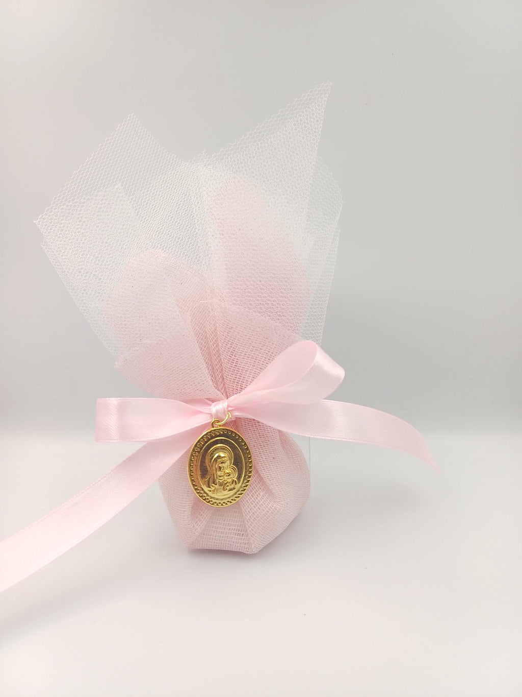 Greek Orthodox Icon Baptism Bombonieres, Pink tulle Christening favors Koufeta 10 pcs
