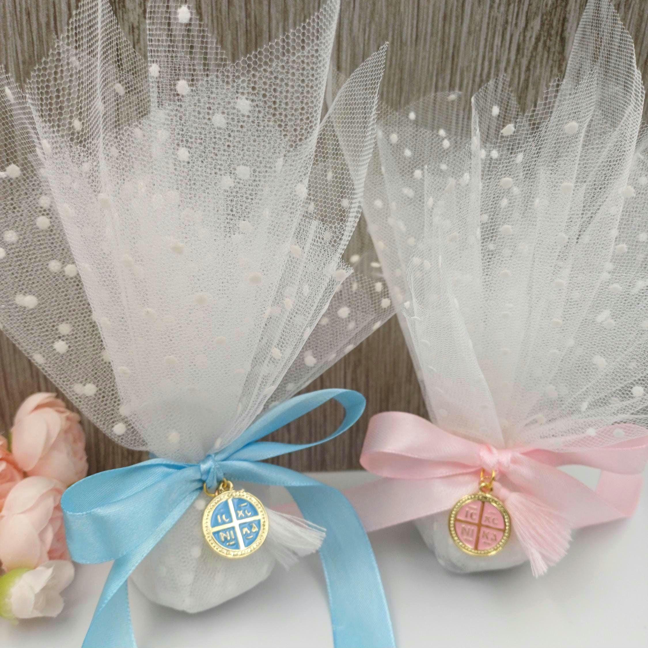 Greek Orthodox Cross Baptism Favors Tulle Bomboniera First Communion Koufeta Sugared Almond Guest Souvenir 10 Pieces