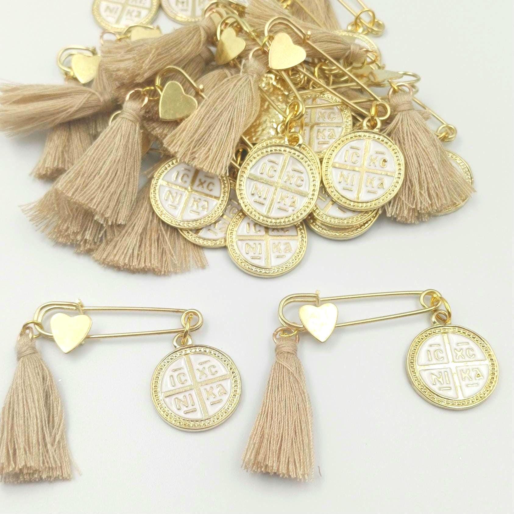 Greek Orthodox Baptism Safety Pin Martyrika Christening Cross Favors Witness Pins Religious Ceremony Gift 10pcs