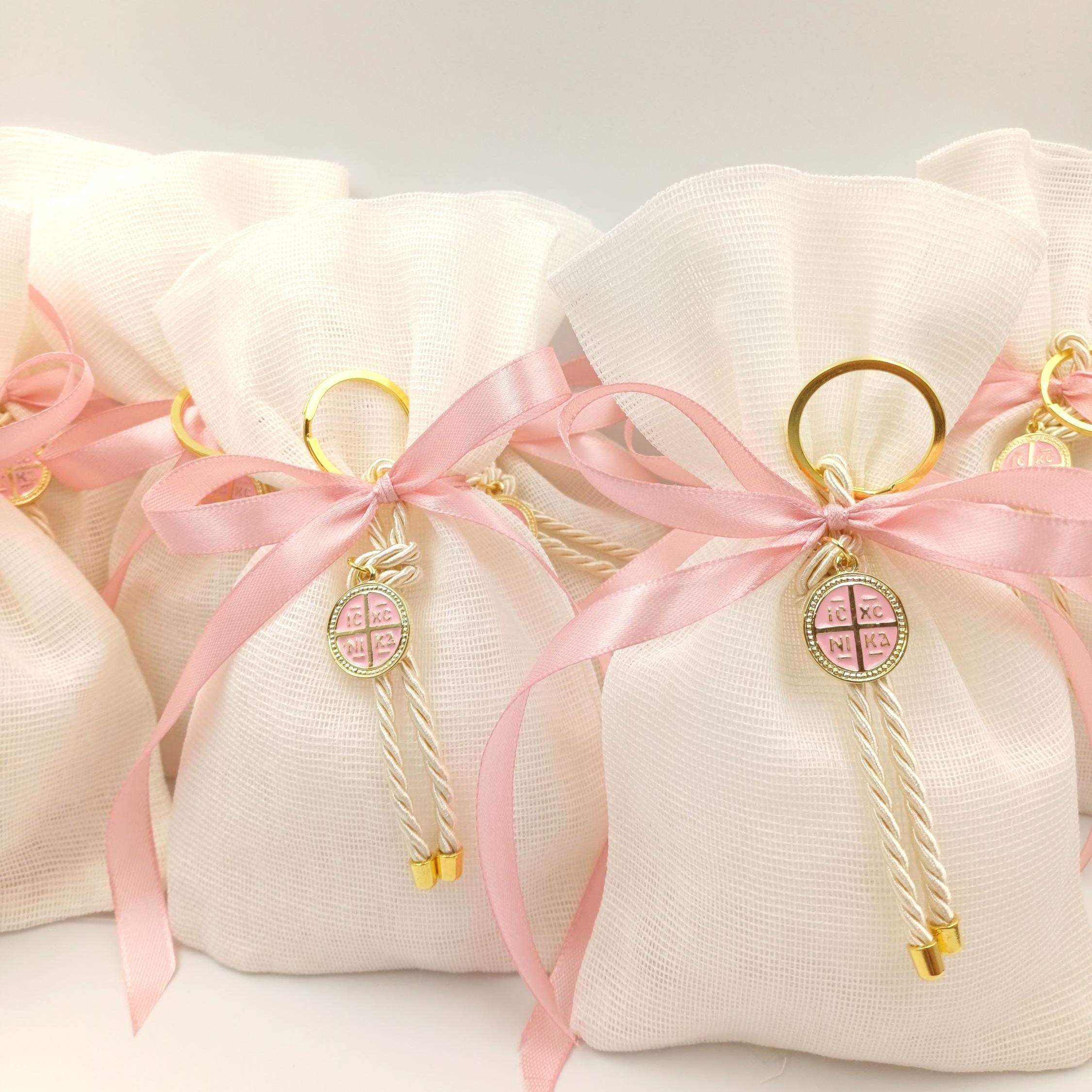 Bomboniera Favor – Pink Cross, Baptism, Baby Shower, Communion, Guest Gift, Greek Orthodox favor (set of 10)