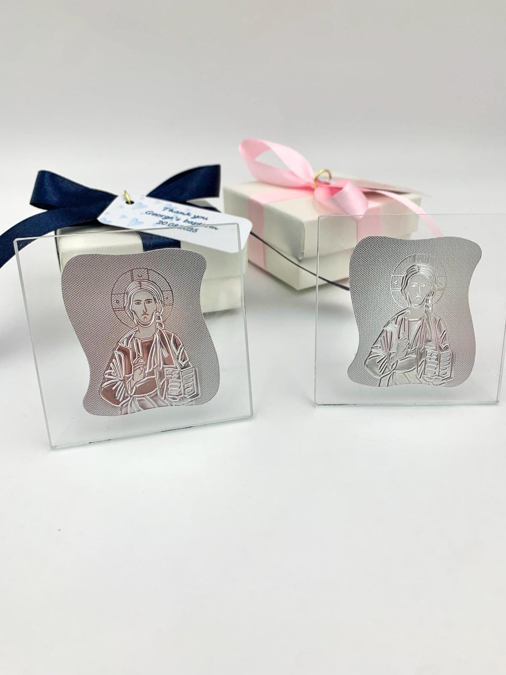 Orthodox Icon Favors Panagia and Christos, Greek Baptism Christening Gifts, Bombonieres box with koufeta, Mary and Jesus icons, 10 pcs.