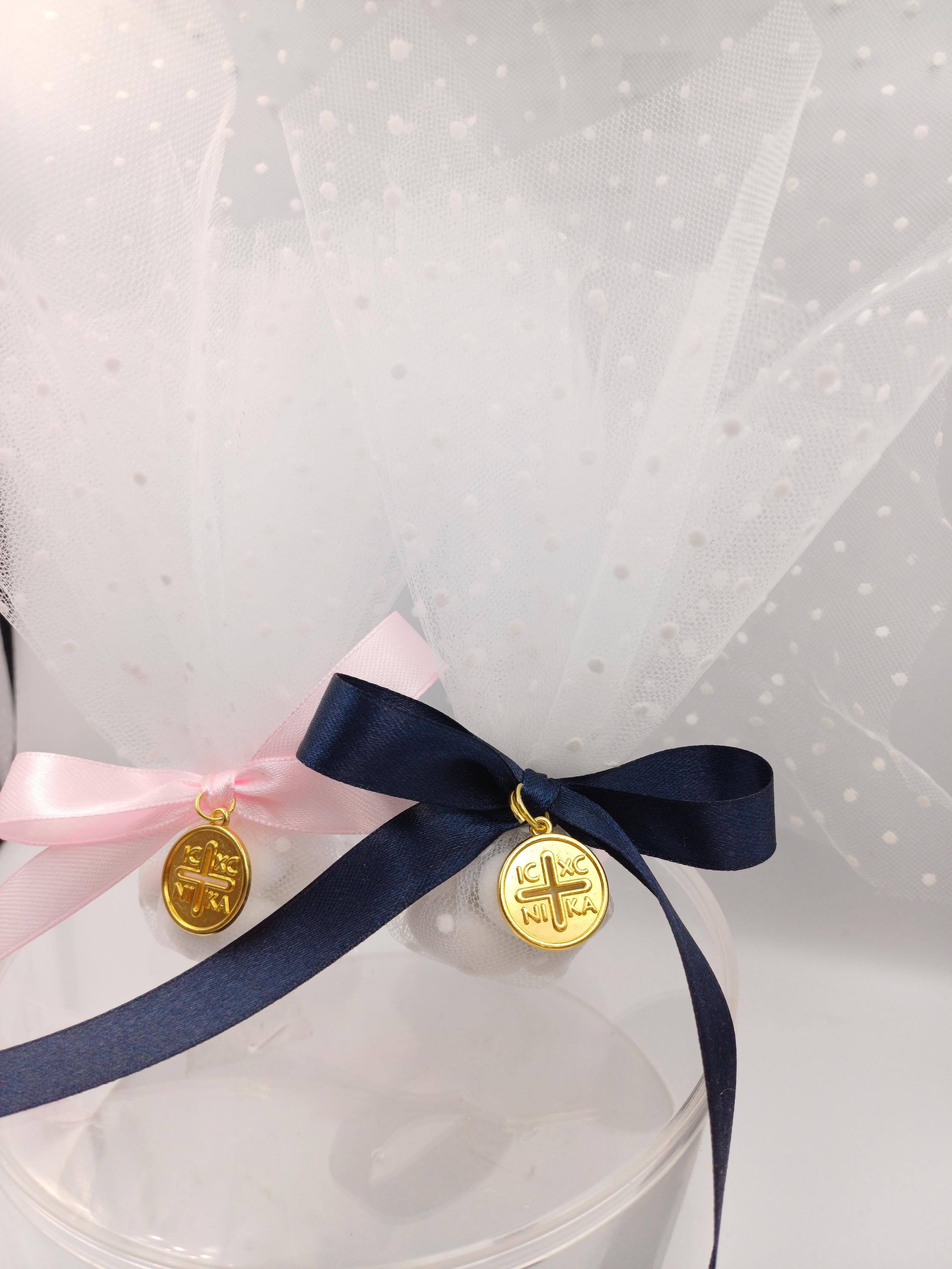 Greek baptism traditional tulle bombonieres, Byzantine Cross  baptism gifts, koufeta jordan almonds favors,mi bautizo confetti, 10 pcs.