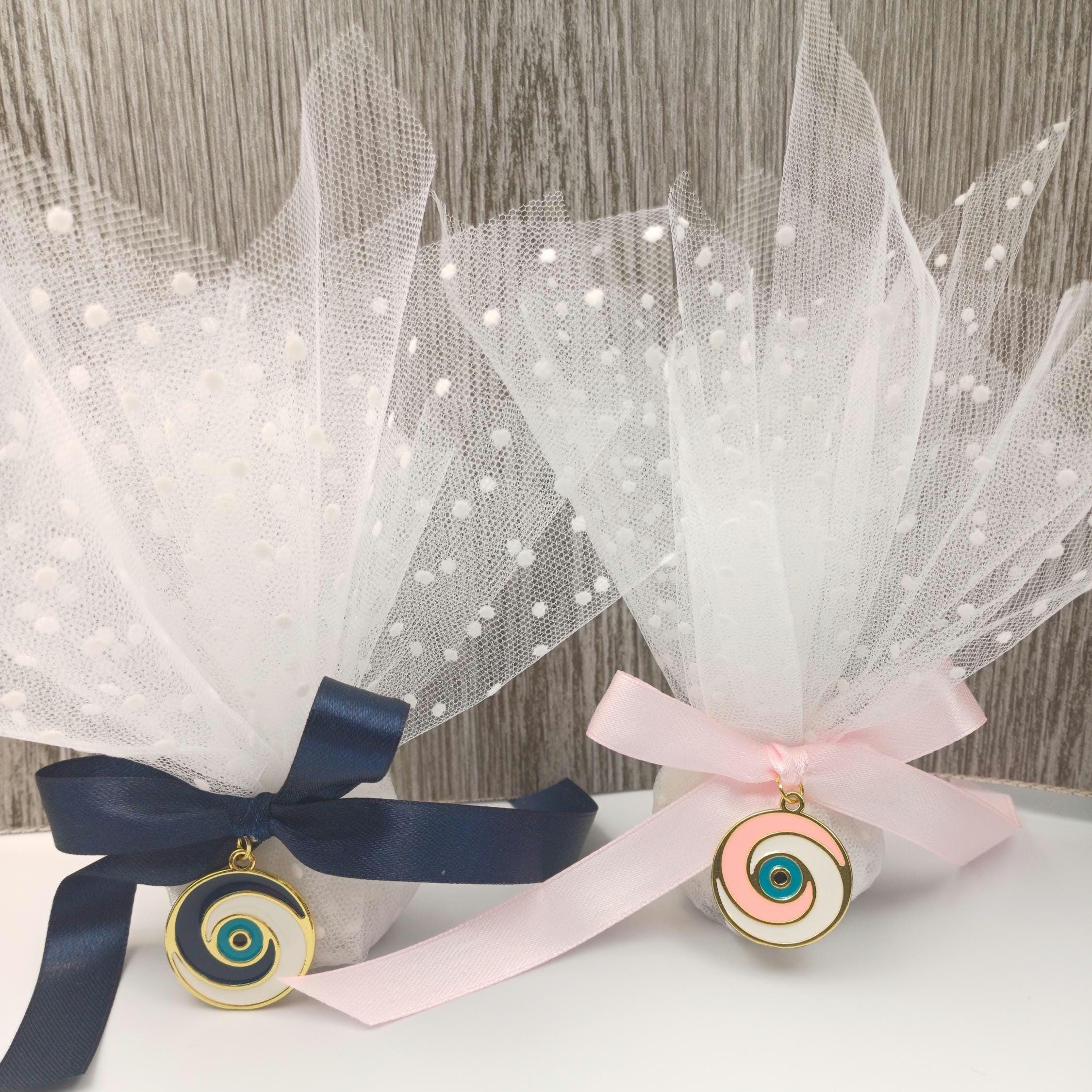 Greek Evil Eye Baptism Favors,  Koufeta Bomboniere, Christening Tulle favours (10 Pcs)