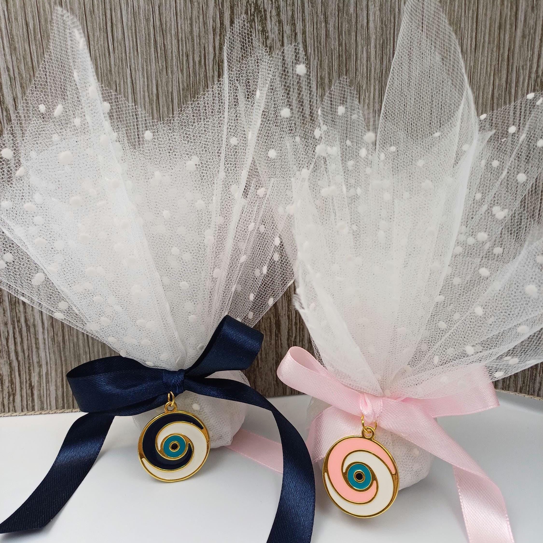 Greek Evil Eye Baptism Favors,  Koufeta Bomboniere, Christening Tulle favours (10 Pcs)
