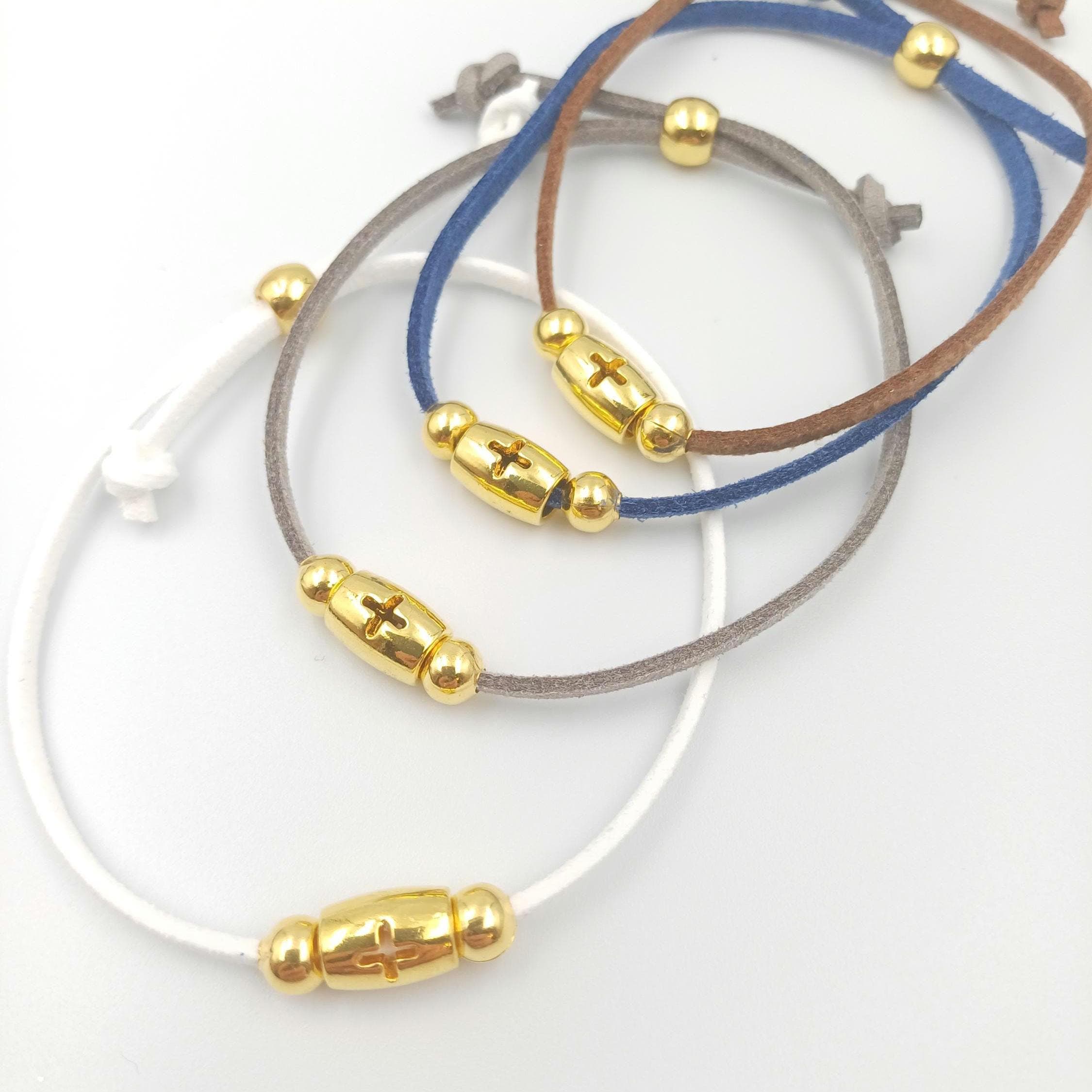 10 pcs Orthodox Baptism Bracelets  with Gold Cross and suede cord, Cross Martyrika, Witness favor, mi bautizo gifts for guests, baby shower.