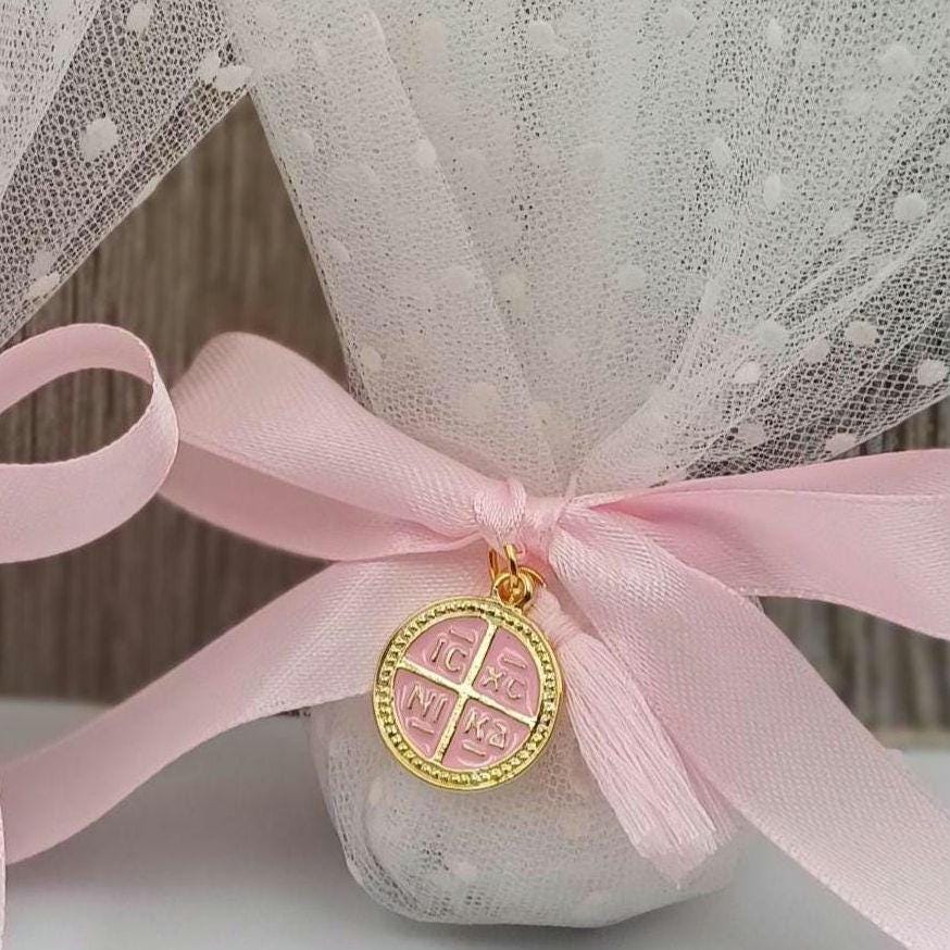 Greek Orthodox Cross Baptism Favors Tulle Bomboniera First Communion Koufeta Sugared Almond Guest Souvenir 10 Pieces
