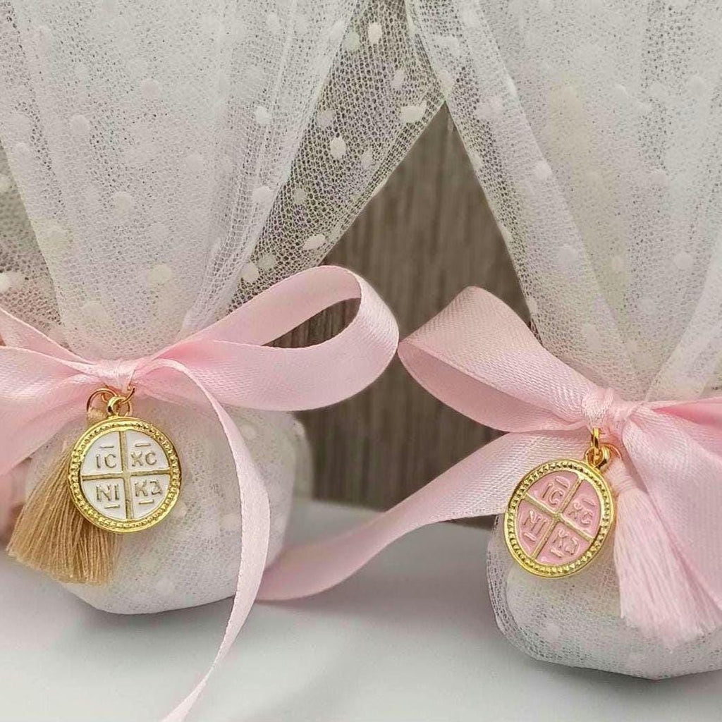 Greek Orthodox Cross Baptism Favors Tulle Bomboniera First Communion Koufeta Sugared Almond Guest Souvenir 10 Pieces
