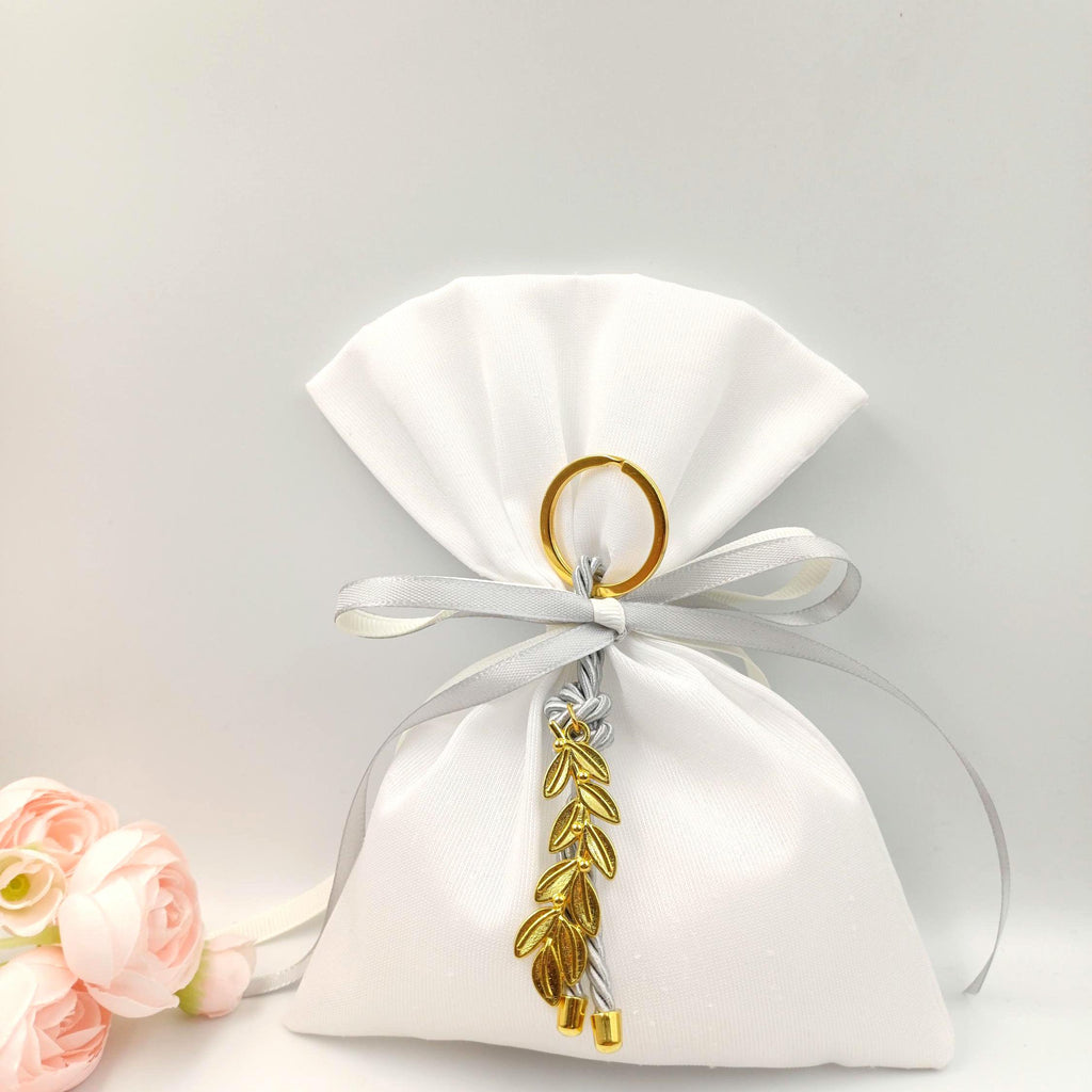 Greek bomboniera Wedding Favors with Olive Branch Key Chain,  Orthodox Baptism , Bridal Shower Gifts , 5 sugared almonds 10 pcs
